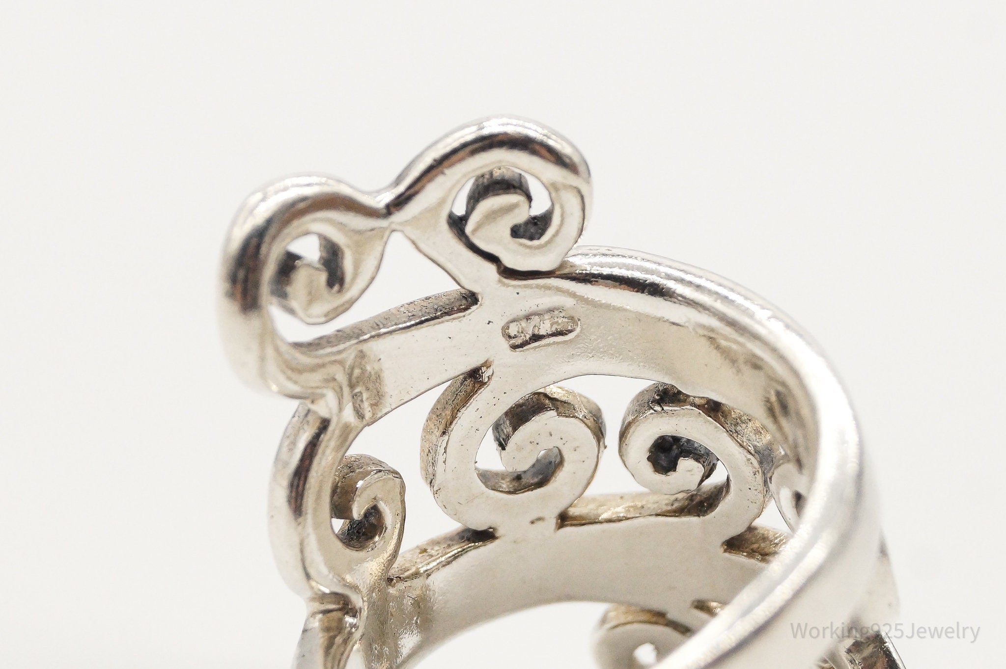 Vintage Filigree Swirl Sleek Sterling Silver Ring - Size 5.5