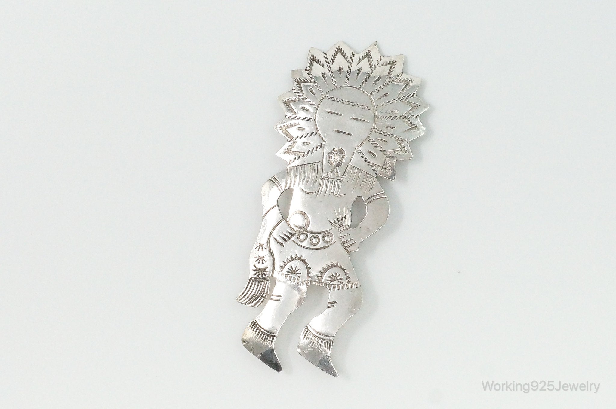 Large Vintage Native American Dancing Sun Kachina Sterling Silver Pin