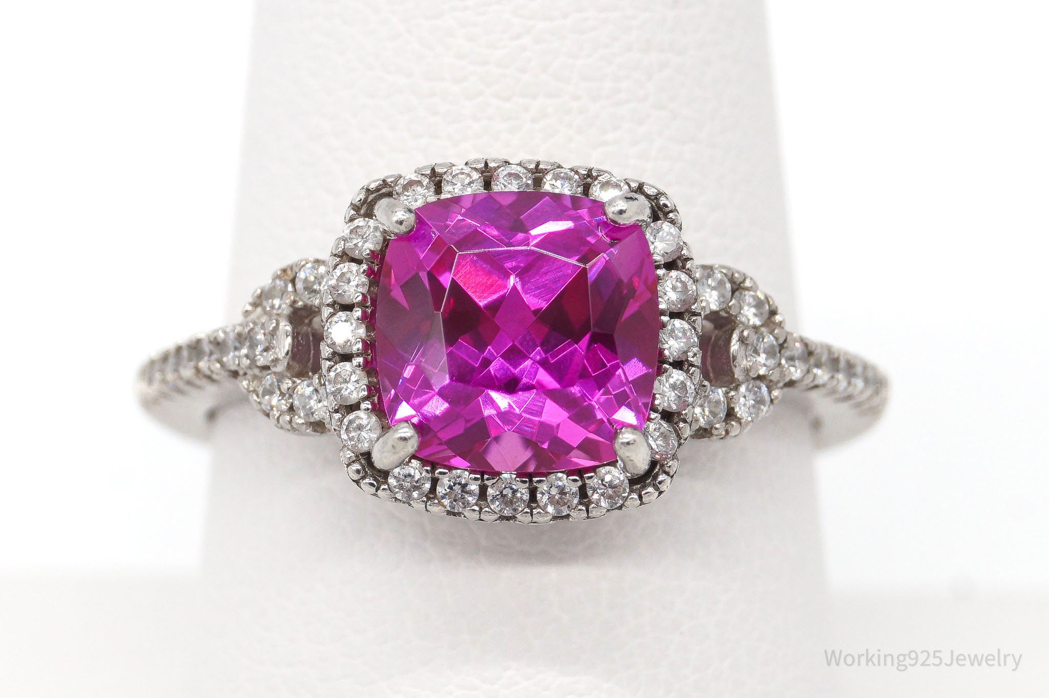 Designer Pink Sapphire Cubic Zirconia Sterling Silver Ring - Size 9