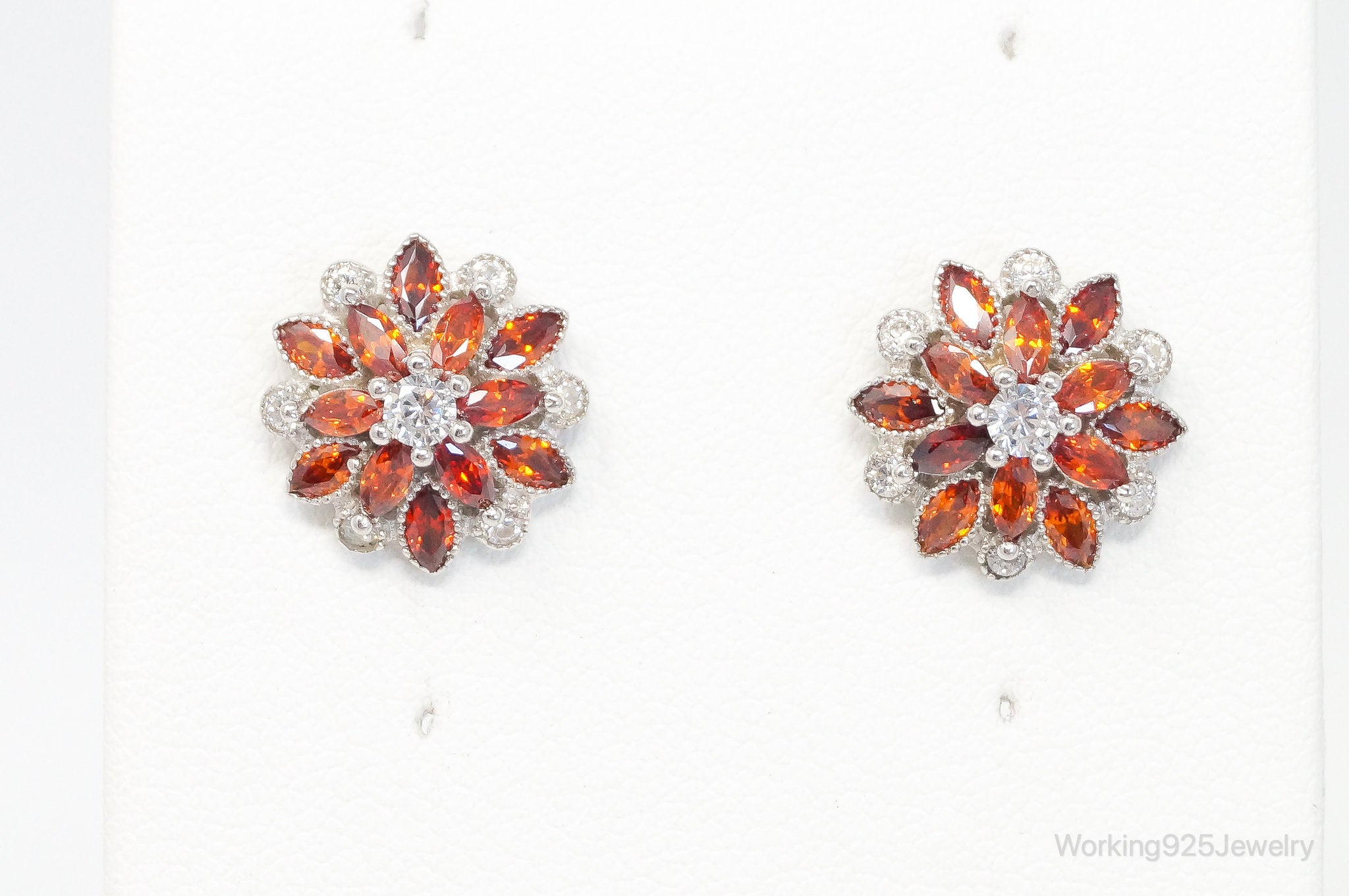 Orange Sapphire Cubic Zirconia Sterling Silver Stud Post Earrings