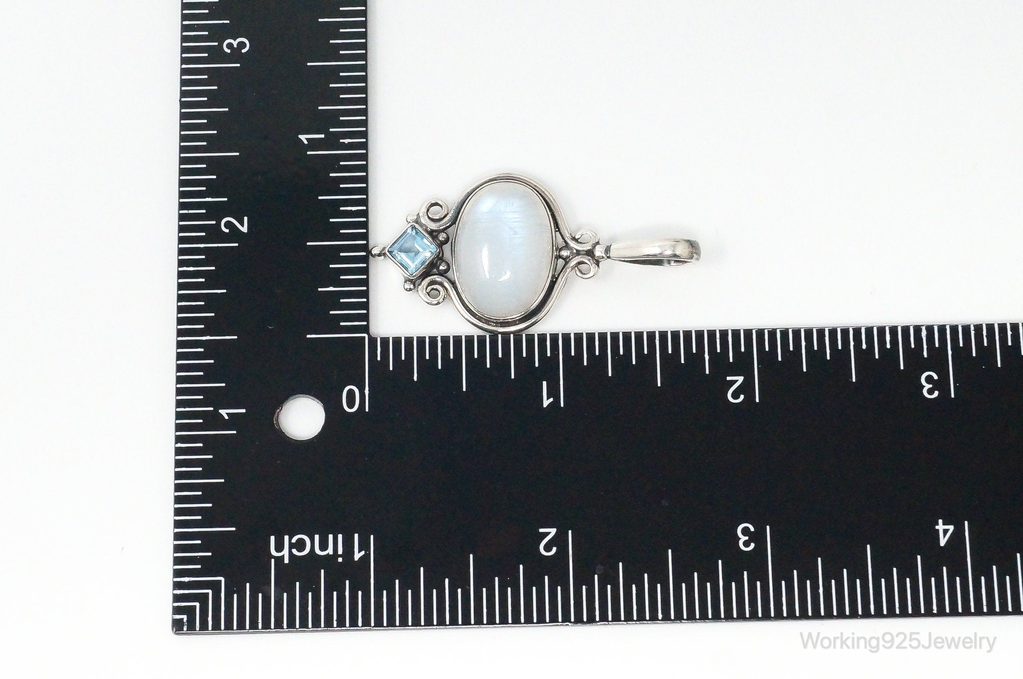 Vintage Blue Topaz Large Moonstone Sterling Necklace Pendant