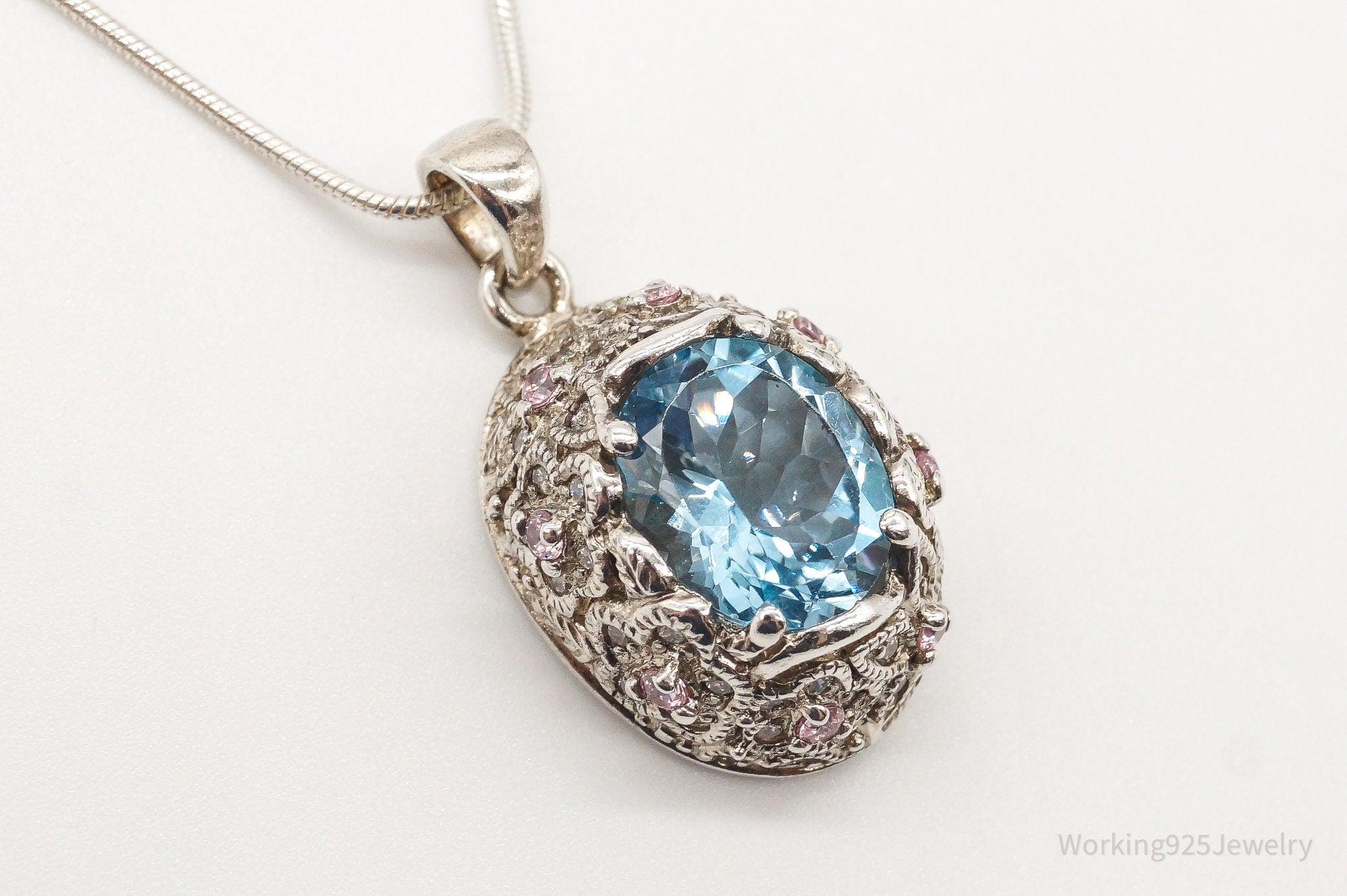 David Sigal Blue Topaz Pink & White Cubic Zirconia Sterling Silver Necklace