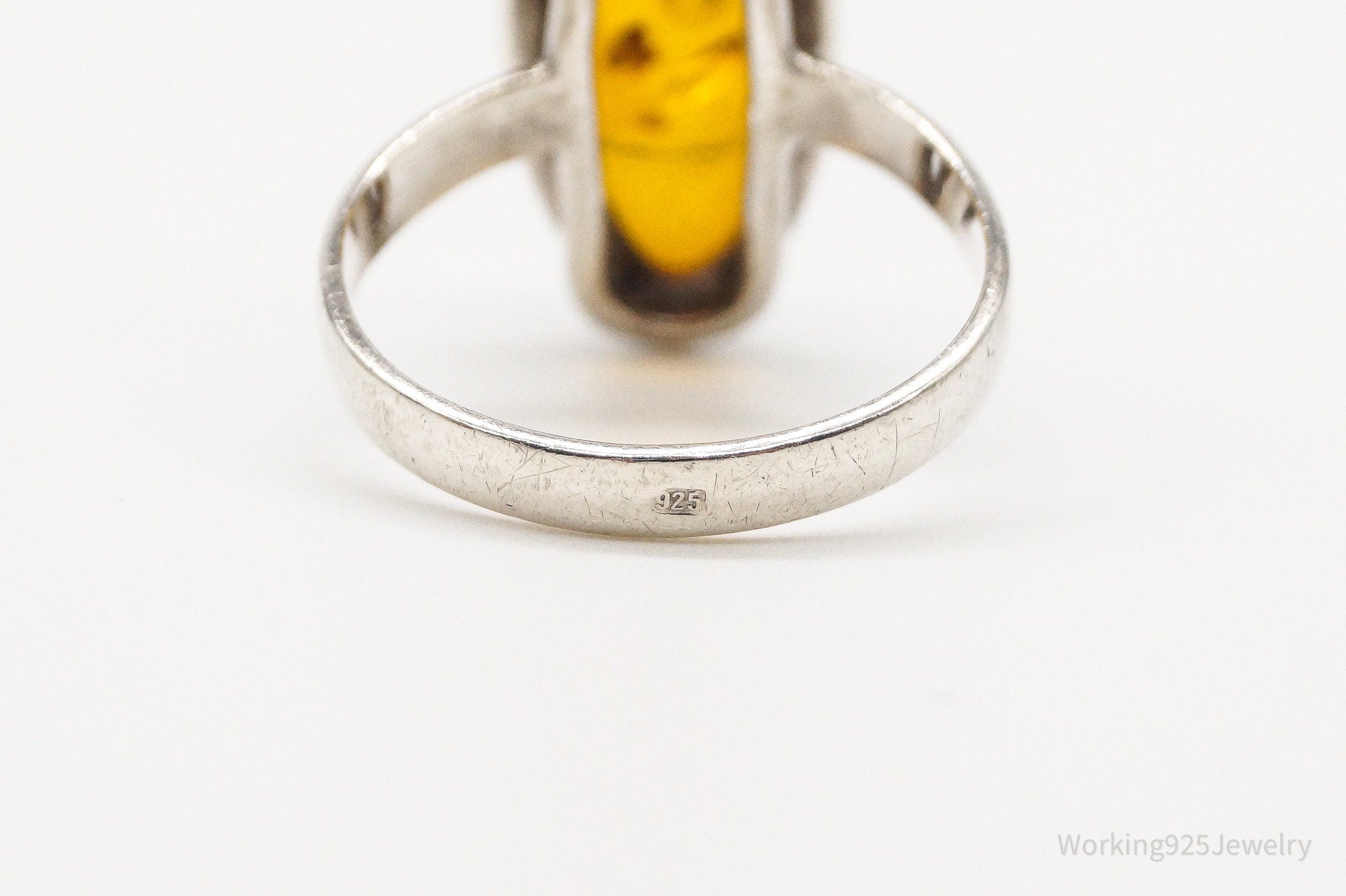 Vintage Amber Modernist Sterling Silver Ring - Size 8.25