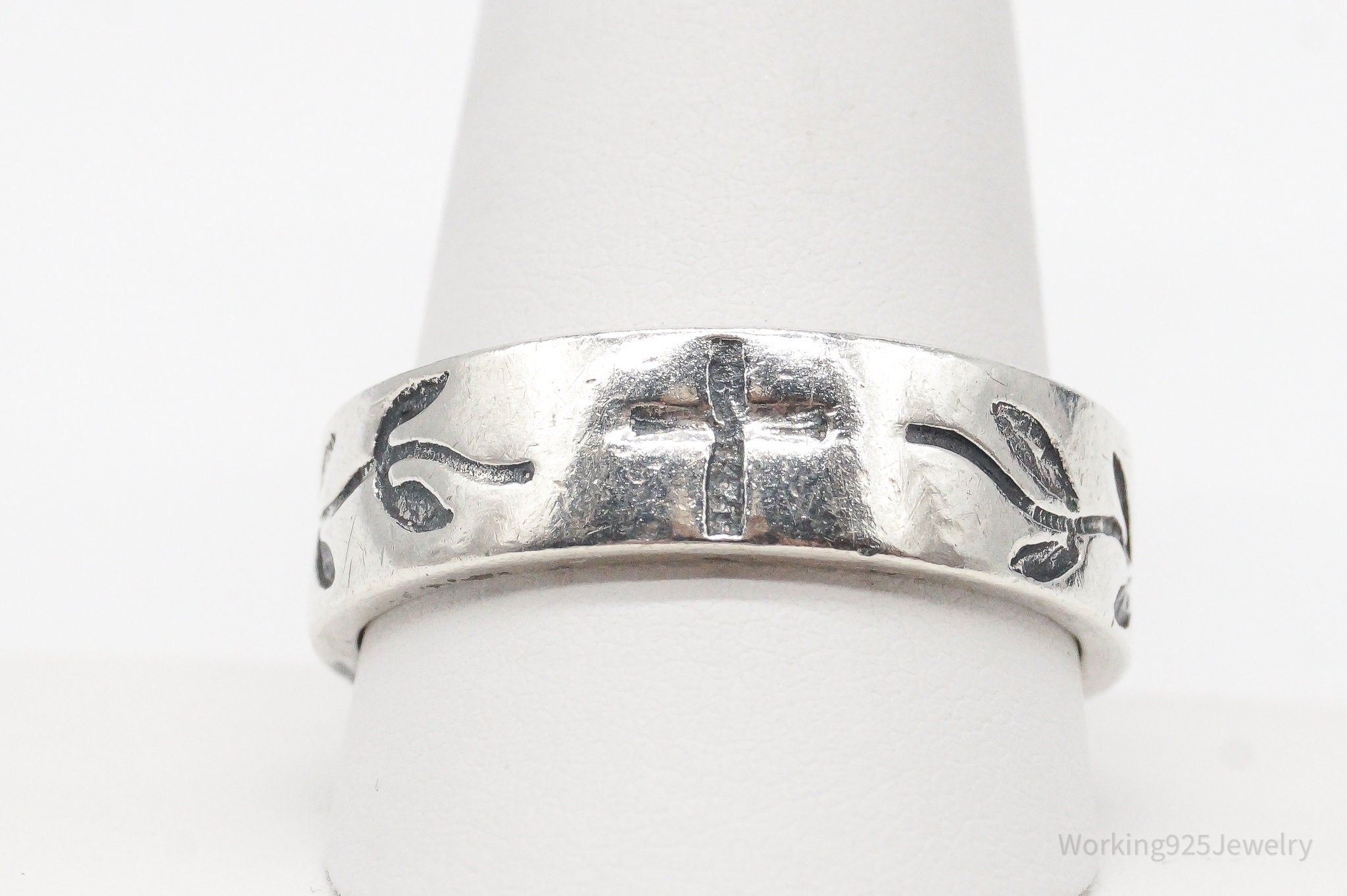 Vintage Cross Sterling Silver Band Ring - Size 11.75