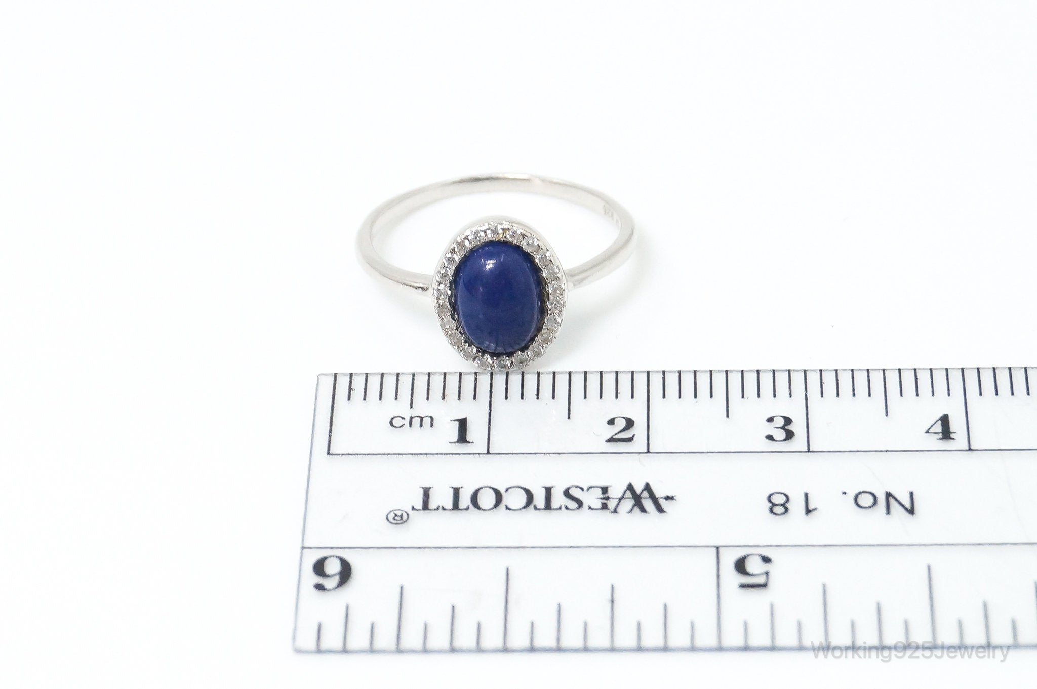 Vintage Lapis Lazuli Cubic Zirconia Sterling Silver Ring - SZ 6