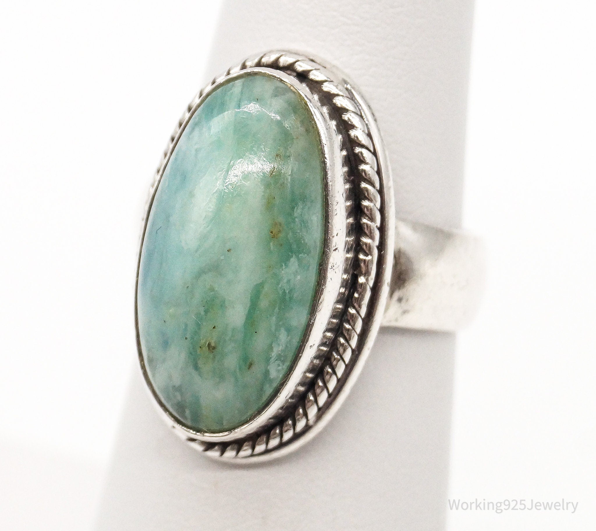 Vintage Blue Green Gemstone Modernist Sterling Silver Ring - Size 5.75