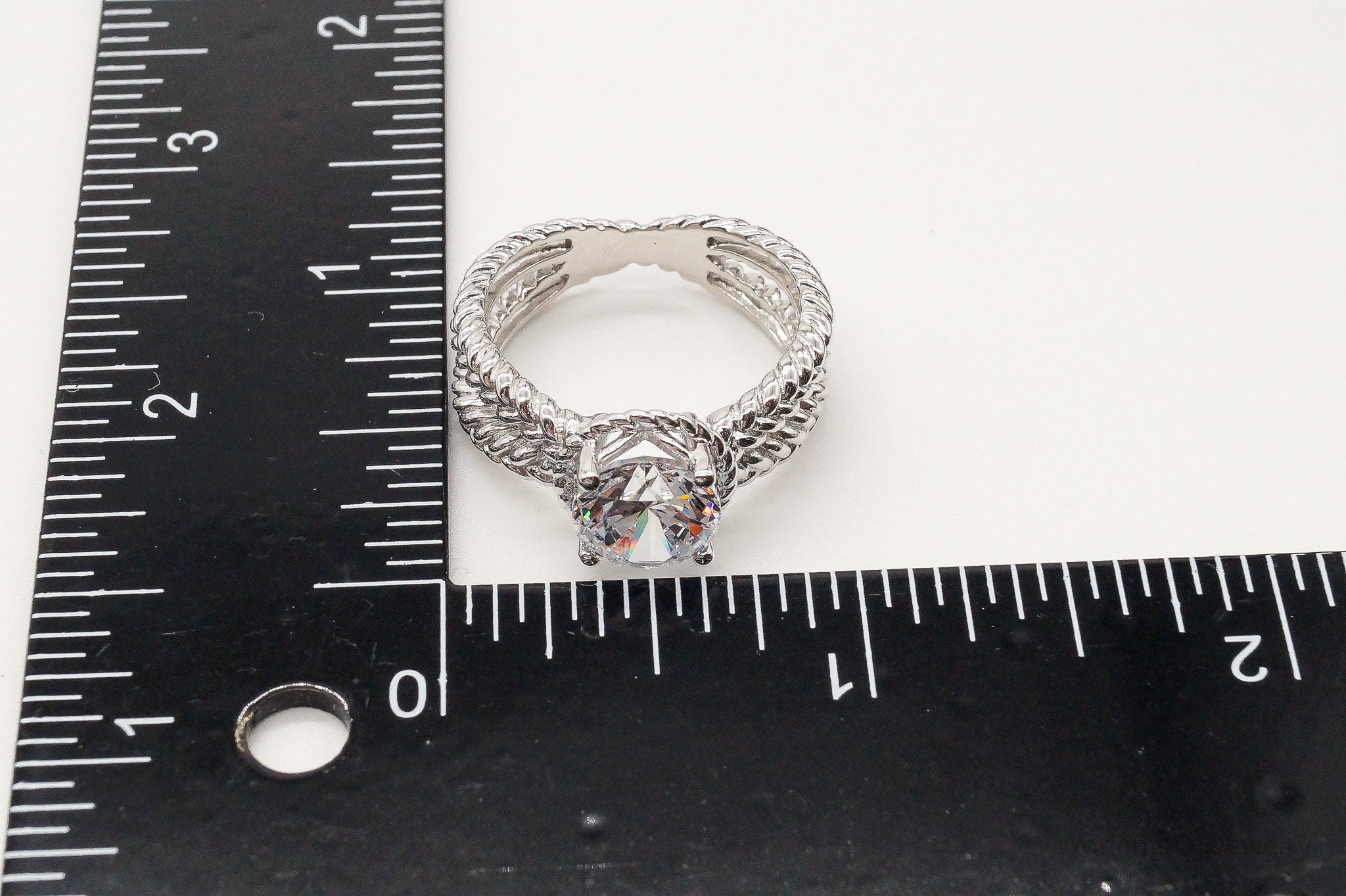 Large Cubic Zirconia Sterling Silver Ring - Size 10