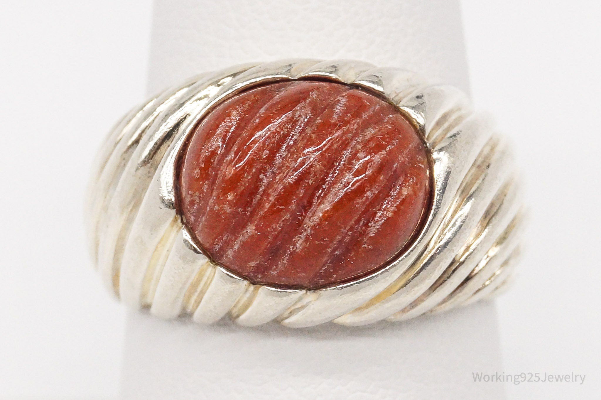 Vintage Designer Ross Simons Red Jade Sterling Silver Ring - Size 8