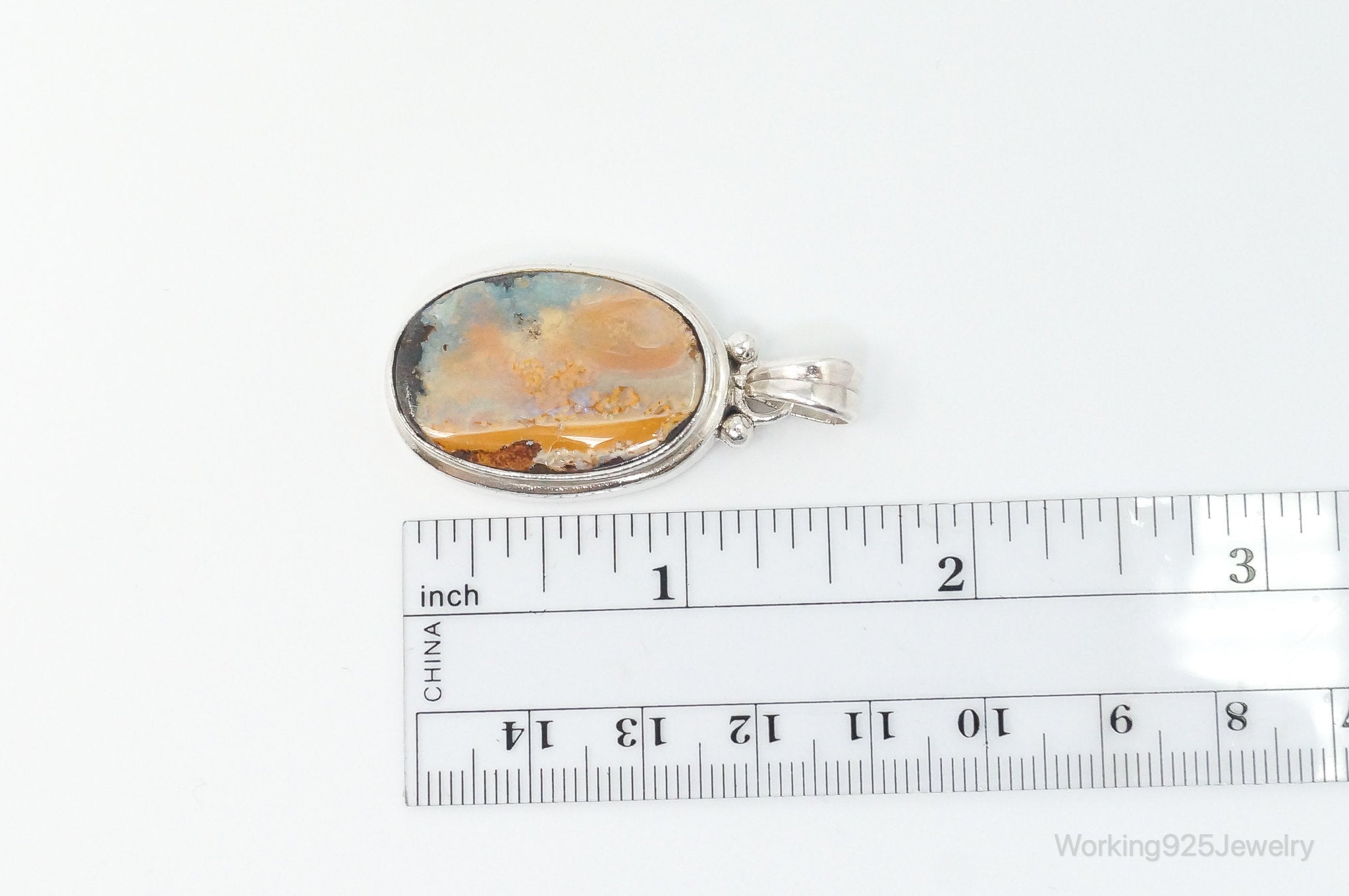 Large Vintage Opalized Agate Sterling Silver Necklace Pendant