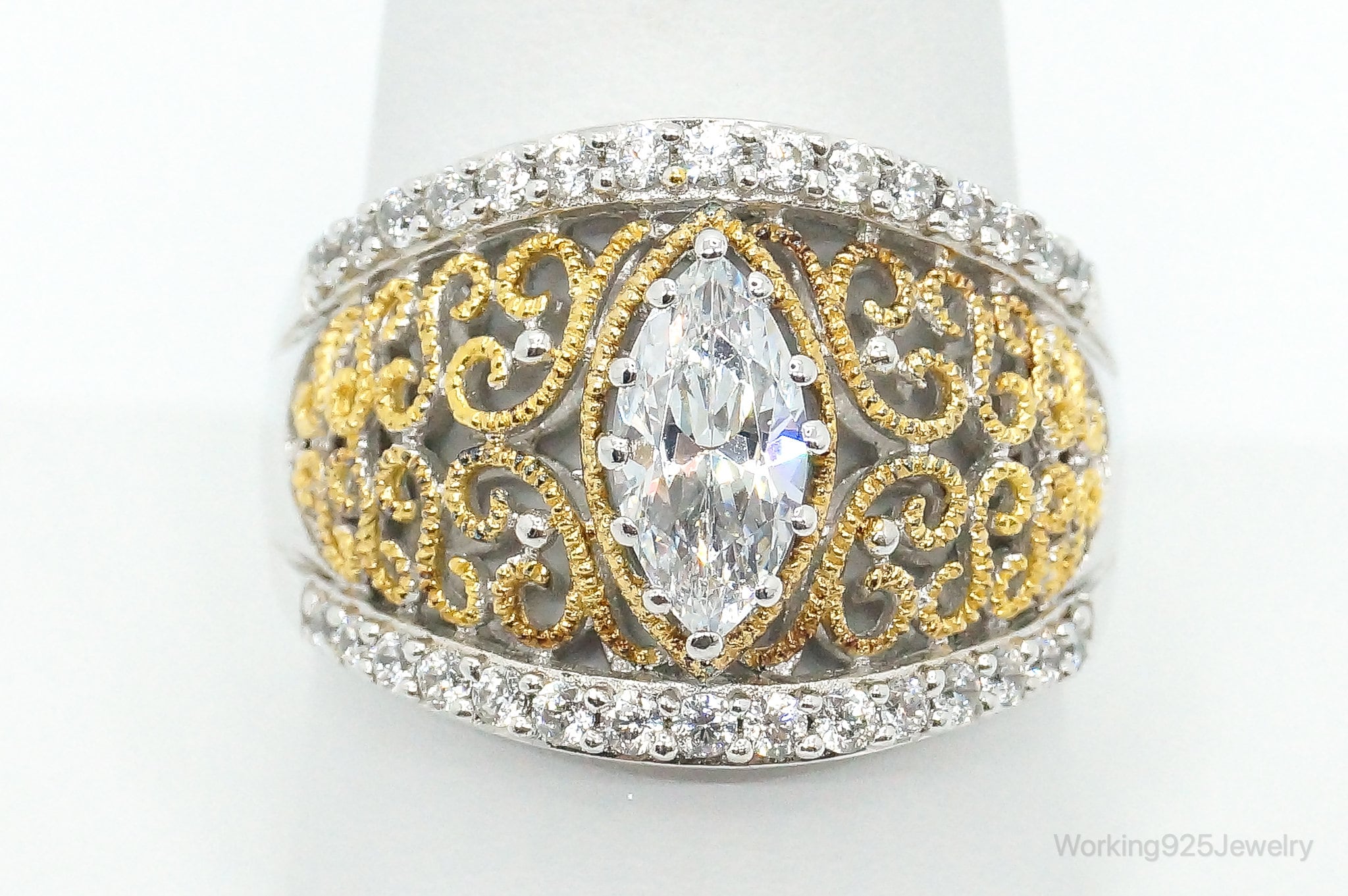 Designer Verragio Cubic Zirconia Gold Vermeil Sterling Silver Ring - SZ 9.75