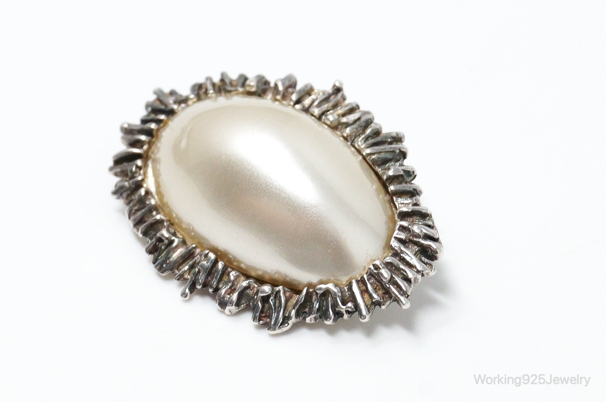 Rare Vintage Astrid Holthe Pearl Sterling Silver Brooch Pin