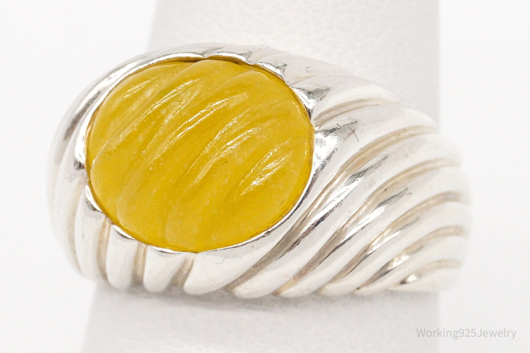 Vintage Designer Ross Simons Yellow Jade Sterling Silver Ring - Size 8