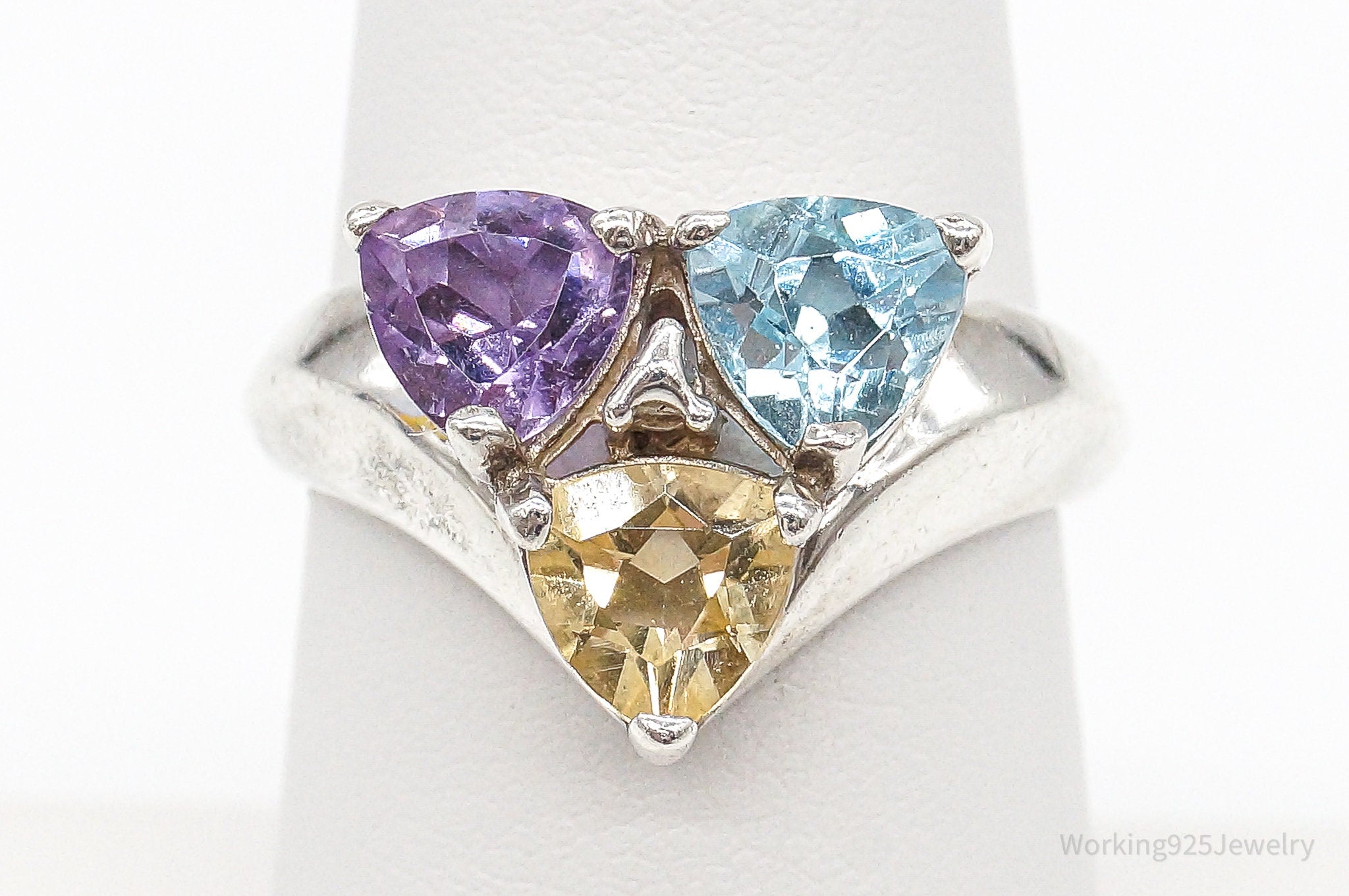 Amethyst Blue Topaz Citrine Sterling Silver Ring - Size 7