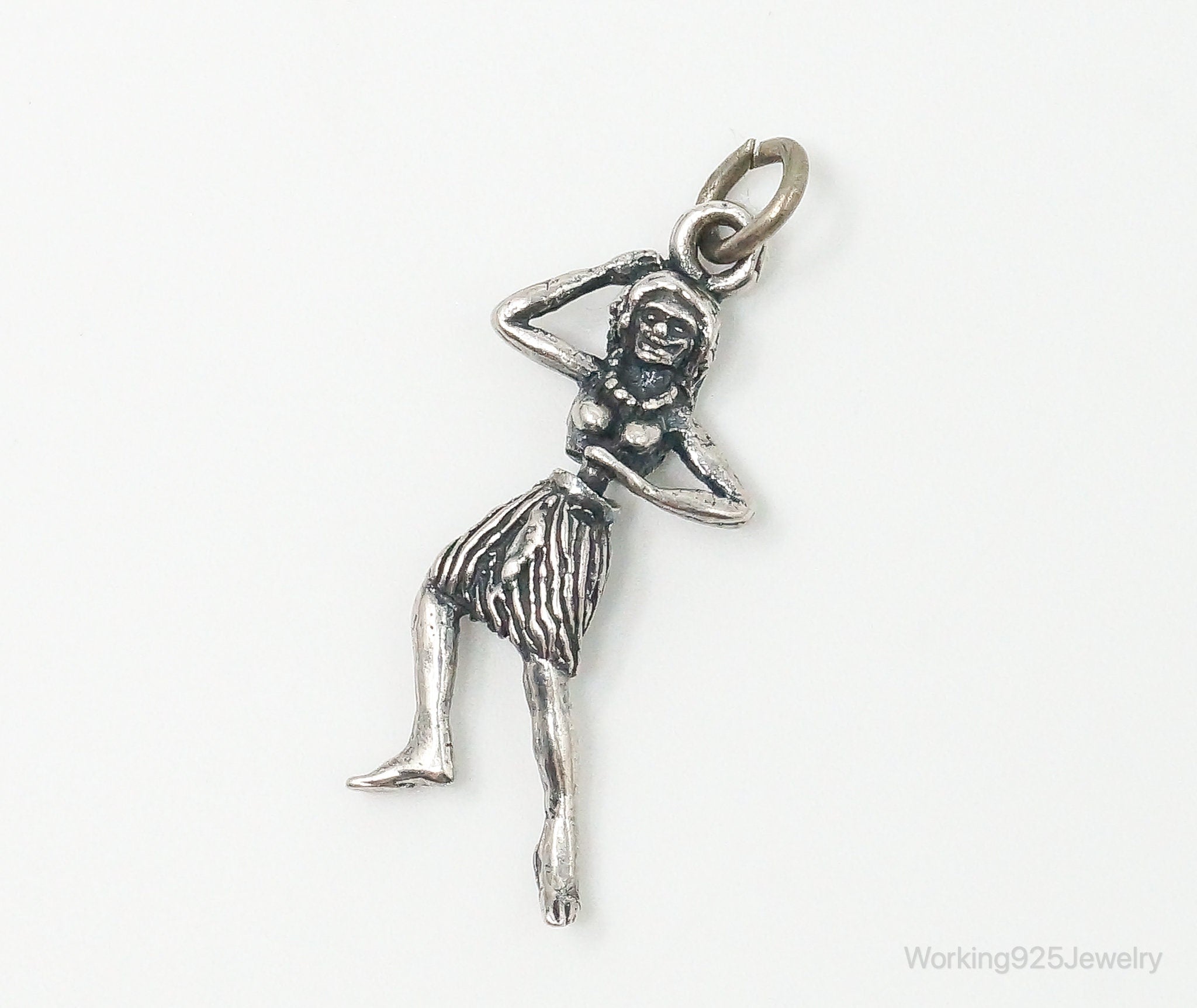 Rare Vintage Hula Dancing Woman Moving Sterling Silver Charm