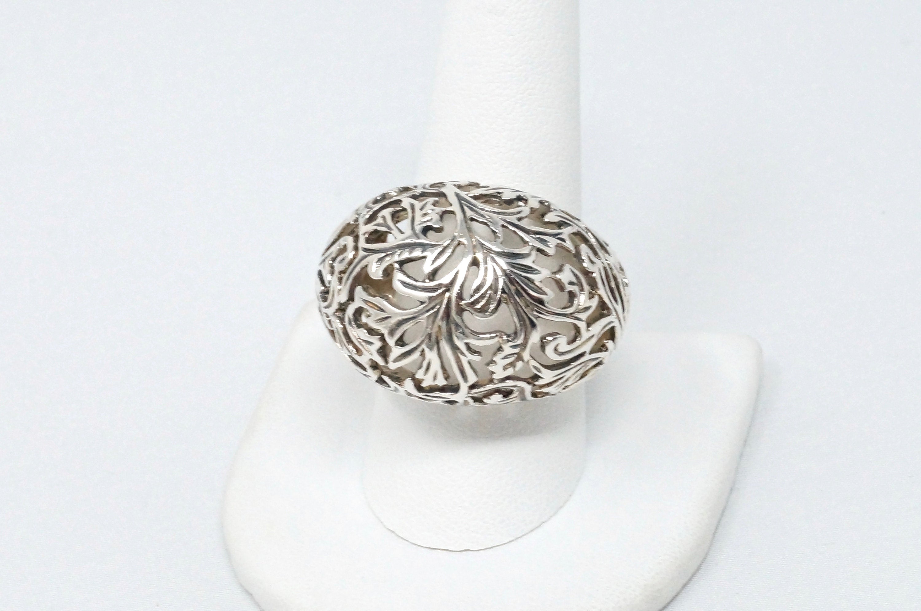 Vintage Art Nouveau Style Motif Floral Cut Out Ring Sterling Silver Sz 9.75