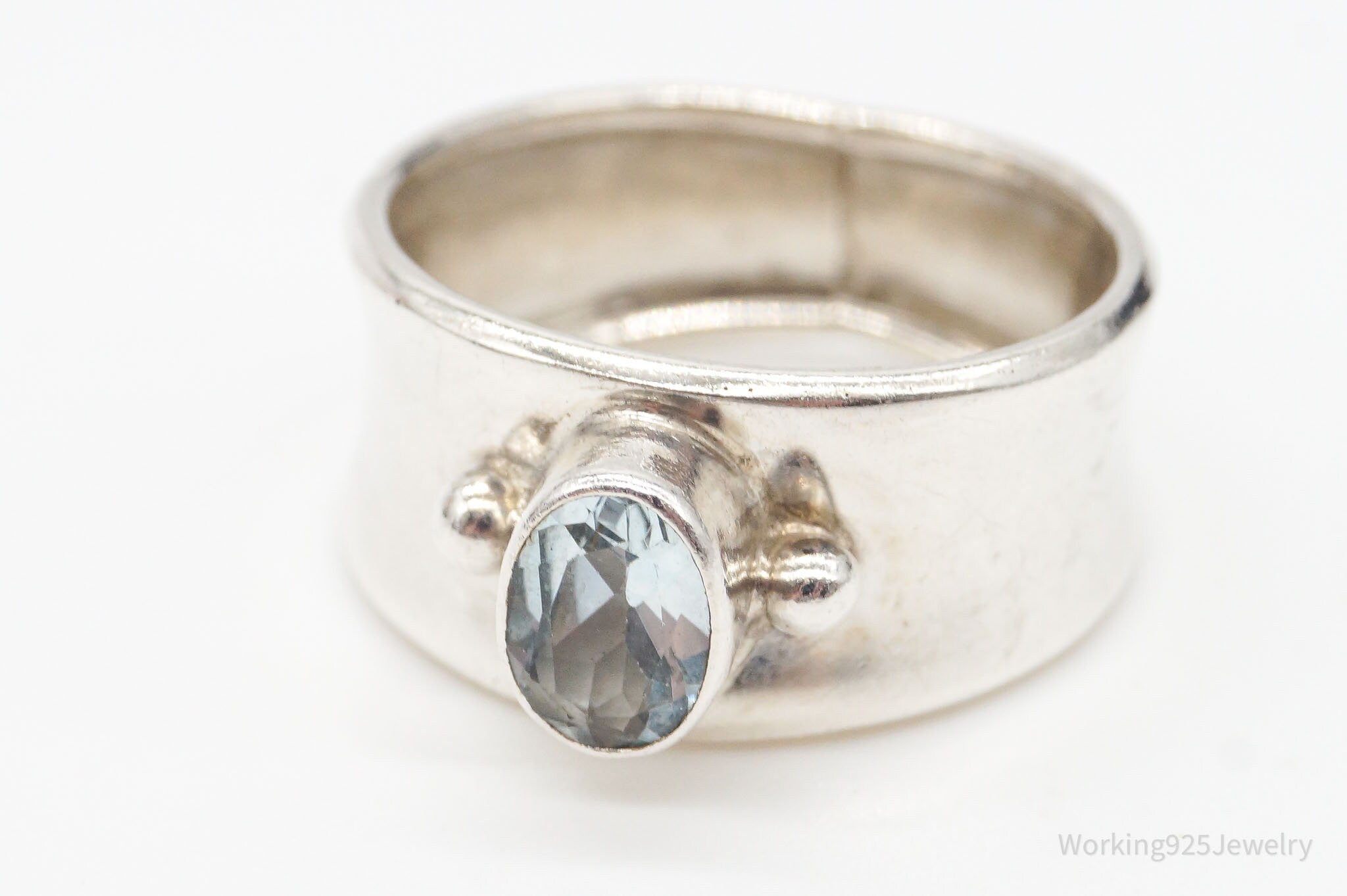 Vintage Blue Topaz Sterling Silver Ring - Size 7.25