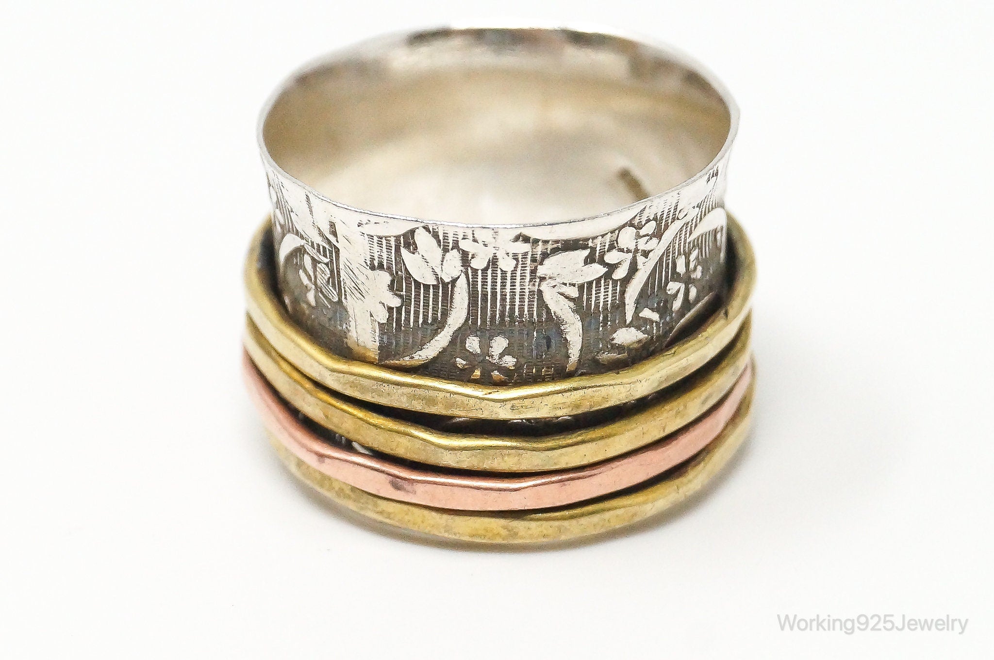 Vintage Brass Copper Sterling Silver Spinner Band Ring- Size 9.5