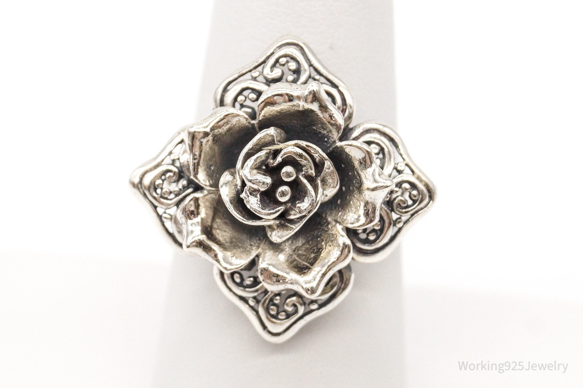 Vintage ATI 3D Flower Sterling Silver Ring - Size 7.25