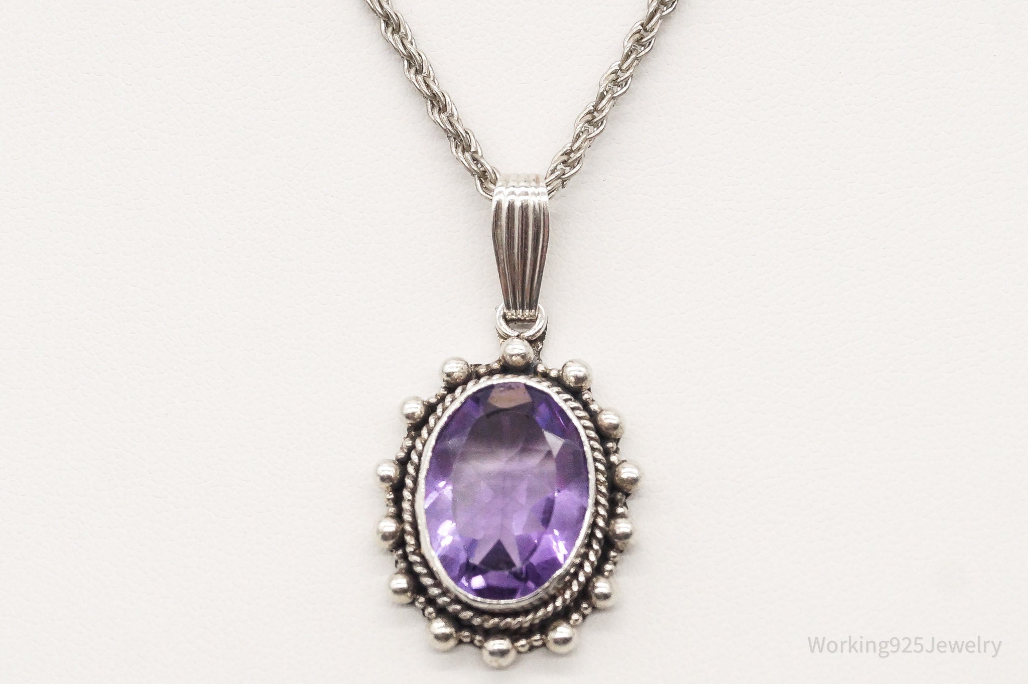 Vintage Amethyst Sterling Silver Chain Necklace