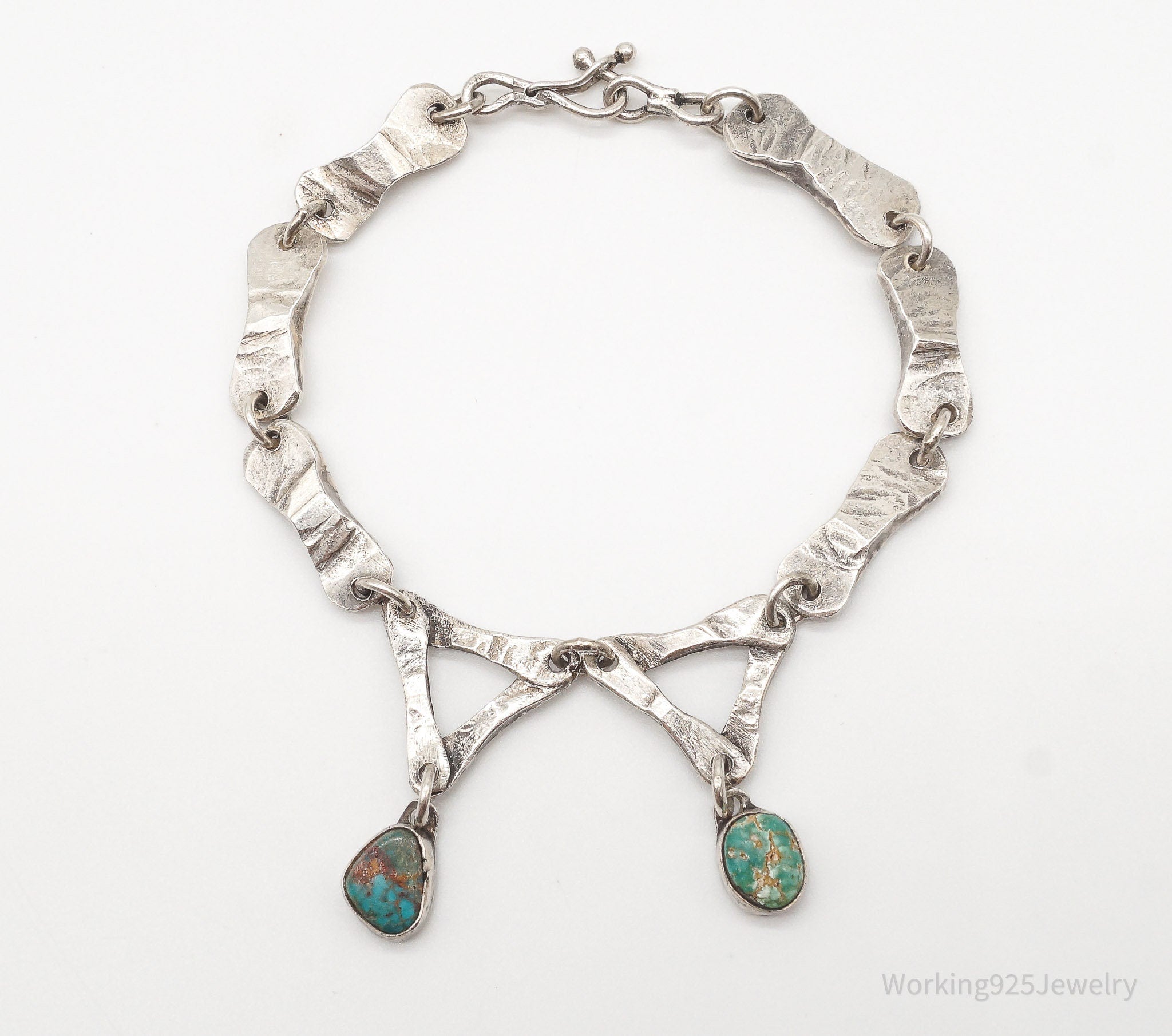 Vintage Handmade Native American T Davis Turquoise Sterling Silver Bracelet