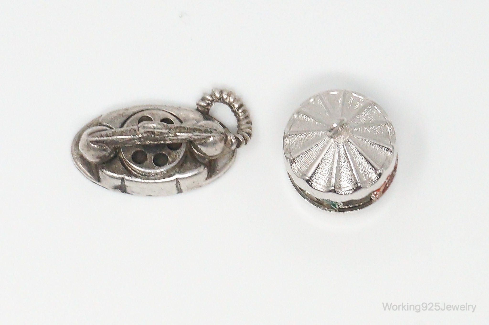 Vintage Antique Merry-Go-Round & Telephone Moving Enamel Sterling Silver Charms