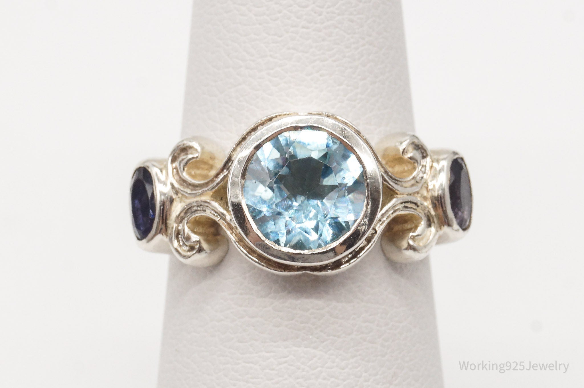 Vintage Blue Topaz Iolite Sterling Silver Ring - Size 5.75