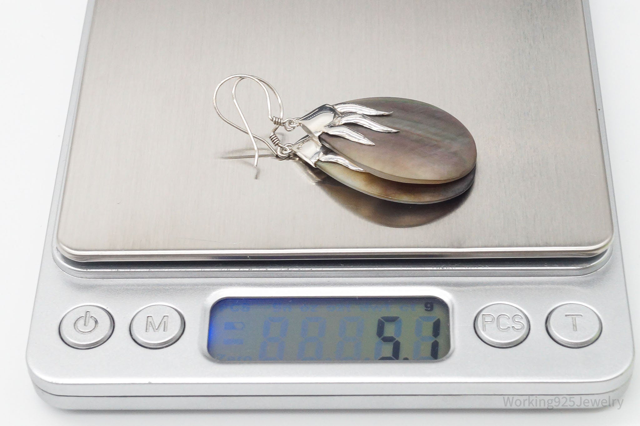 Vintage Black Mother Of Pearl Sterling Silver Earrings