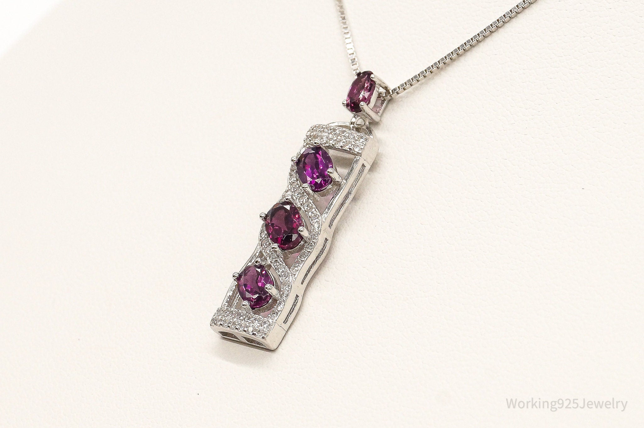 Rhodolite Garnet Cubic Zirconia Sterling Silver Necklace