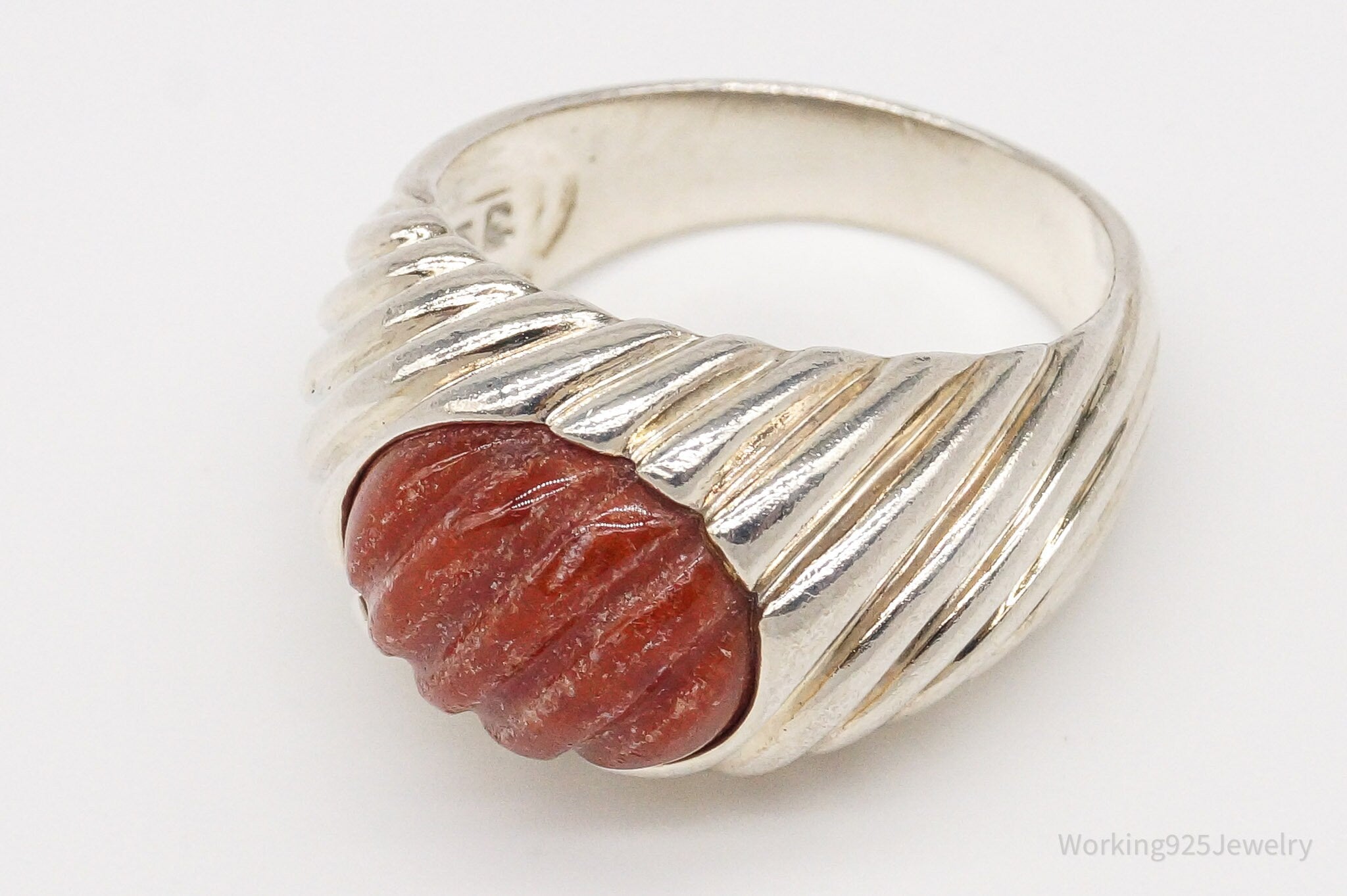 Vintage Designer Ross Simons Red Jade Sterling Silver Ring - Size 8