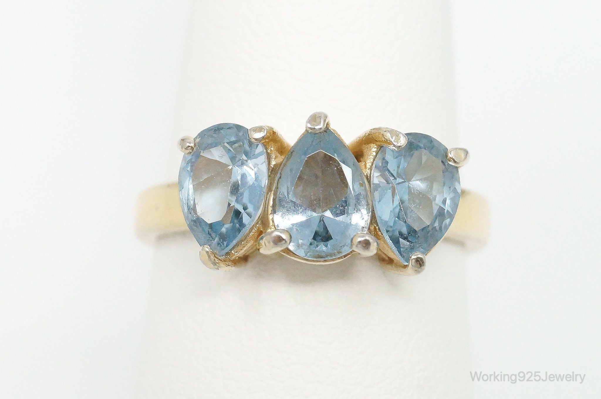 Vintage Blue Topaz Gold Vermeil Sterling Silver Ring Size 7