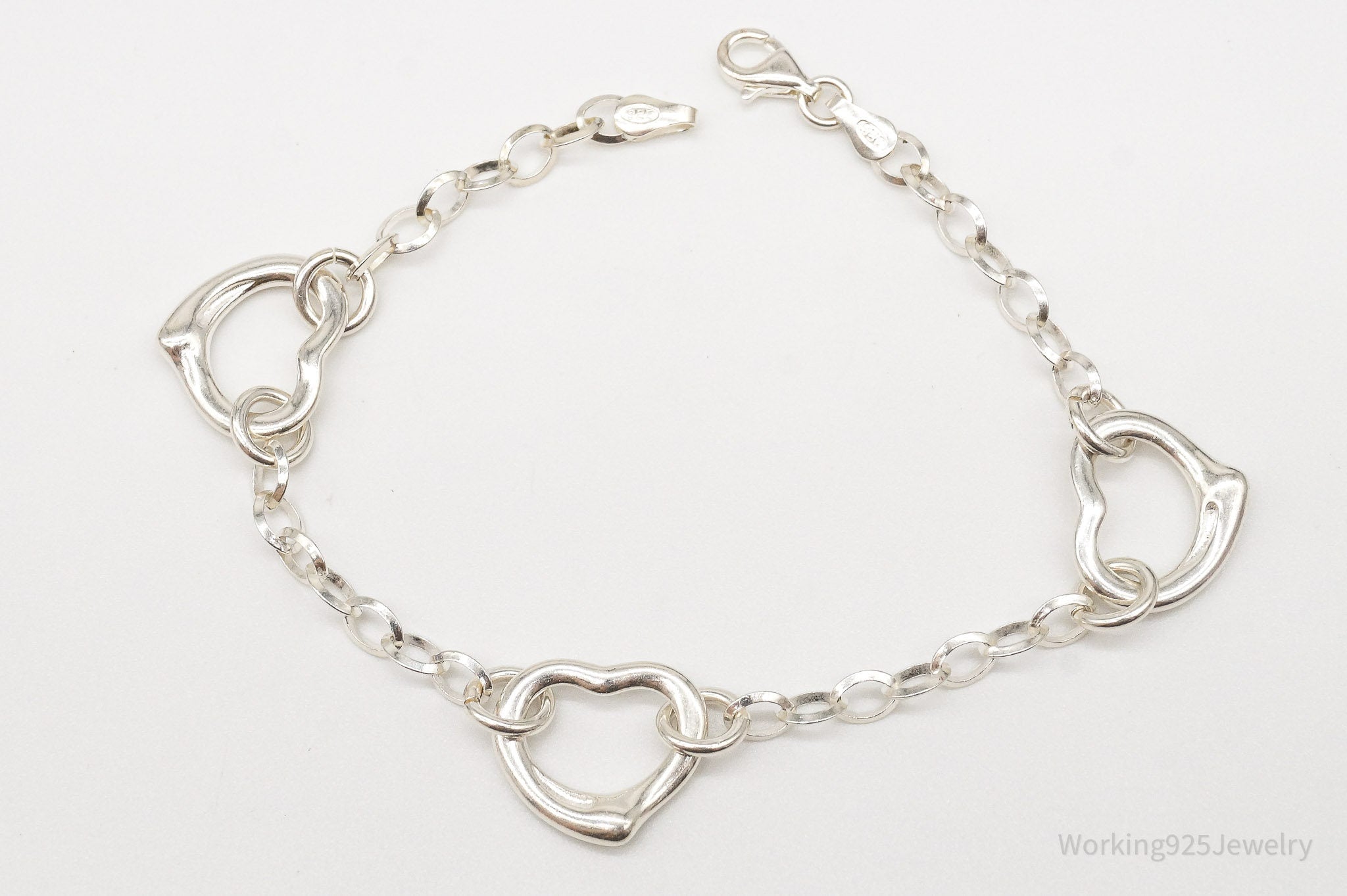 Vintage Italian Hearts Chain Link Sterling Silver Bracelet