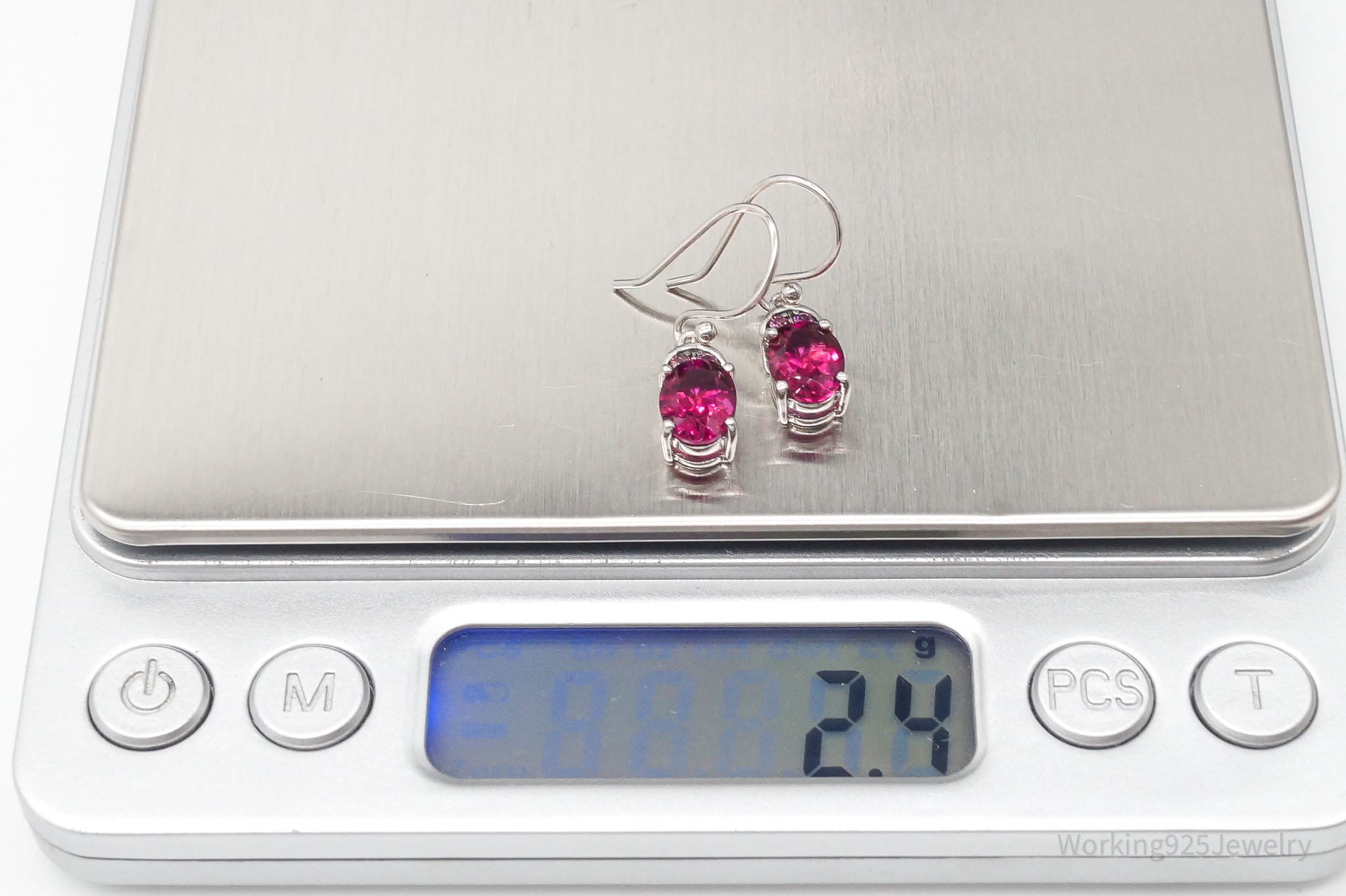 Designer Pink Tourmaline Pink CZ Rhodium Over Sterling Silver Earrings