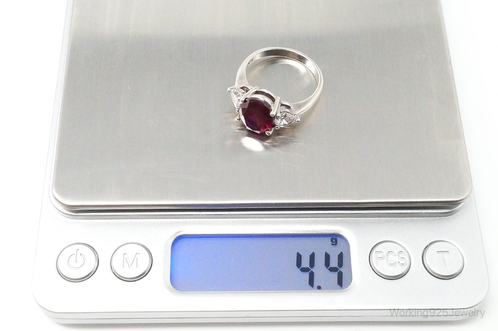 Vintage Lab Ruby Cubic Zirconia Sterling Silver Ring - Size 8