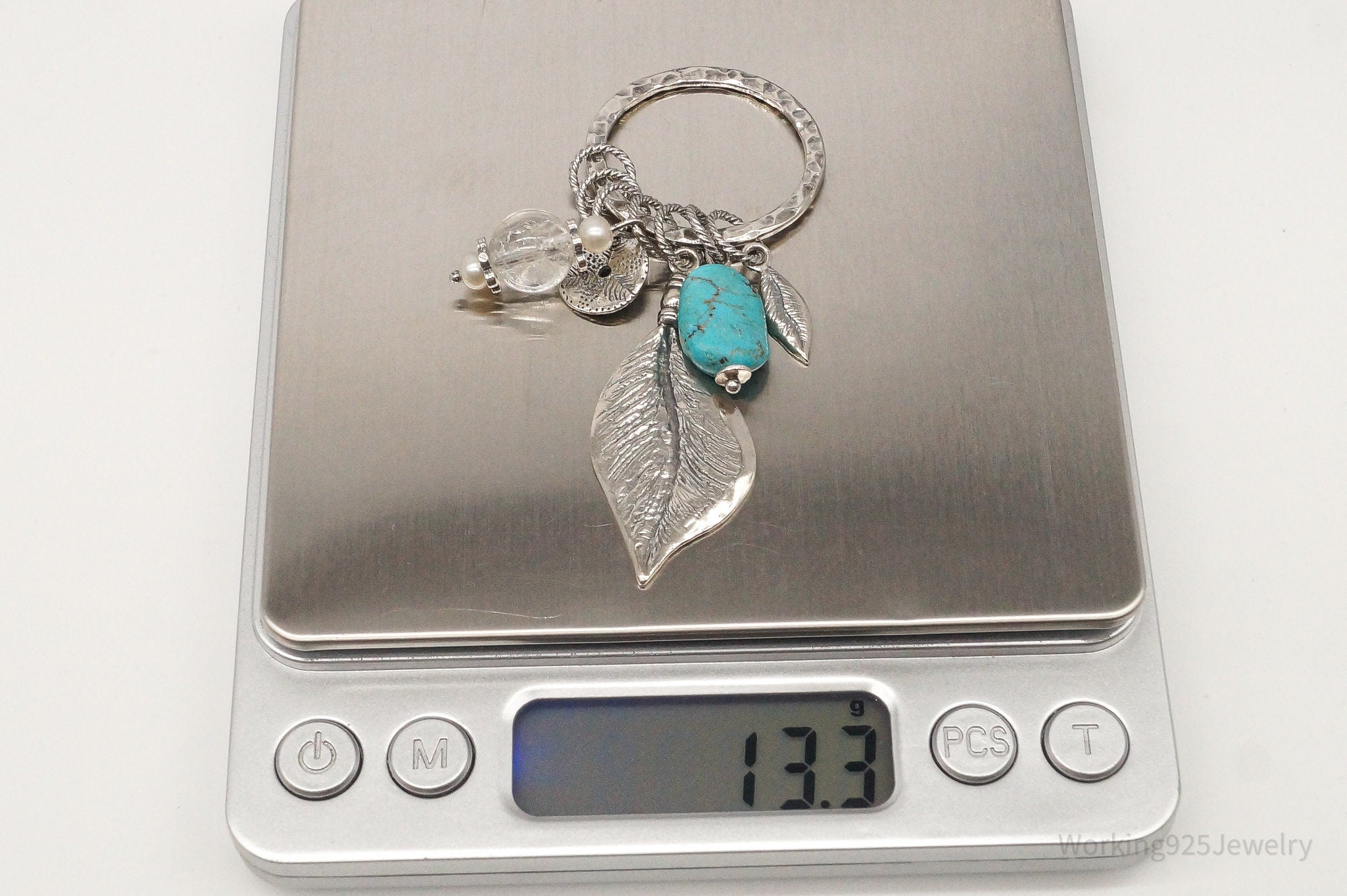 Designer Silpada Leaves Turquoise Quartz Charms Sterling Silver Pendant