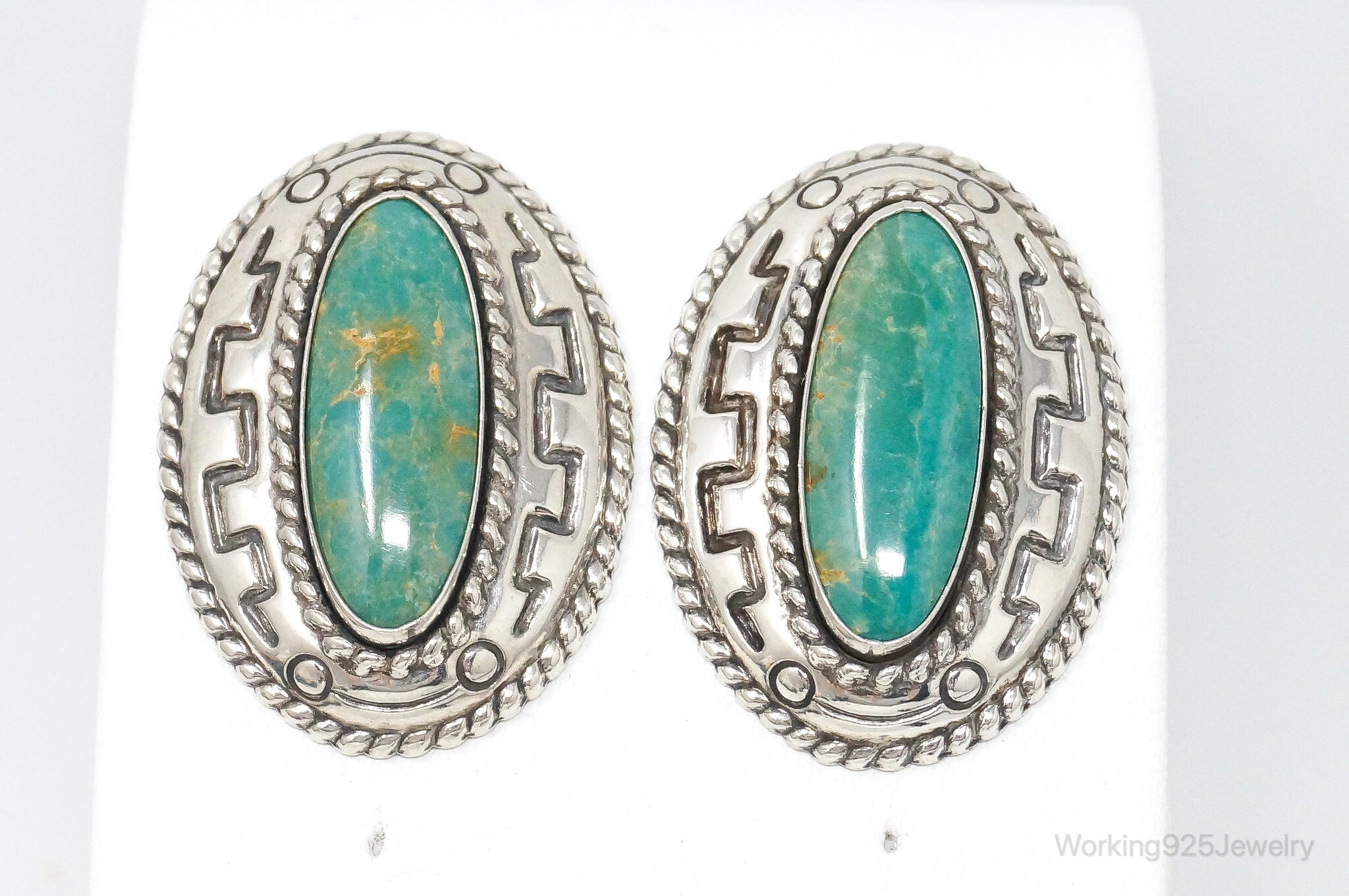 Large Western Designer Carolyn Pollack Relios Turquoise Sterling Silver Earrings