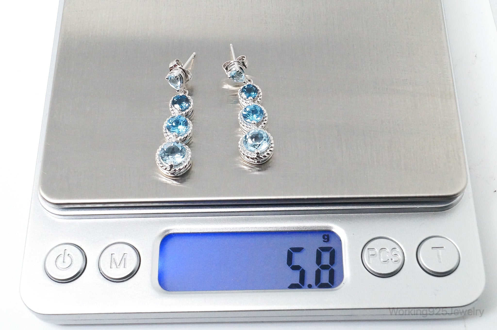 Vintage Blue Topaz Sterling Silver Cable Earrings