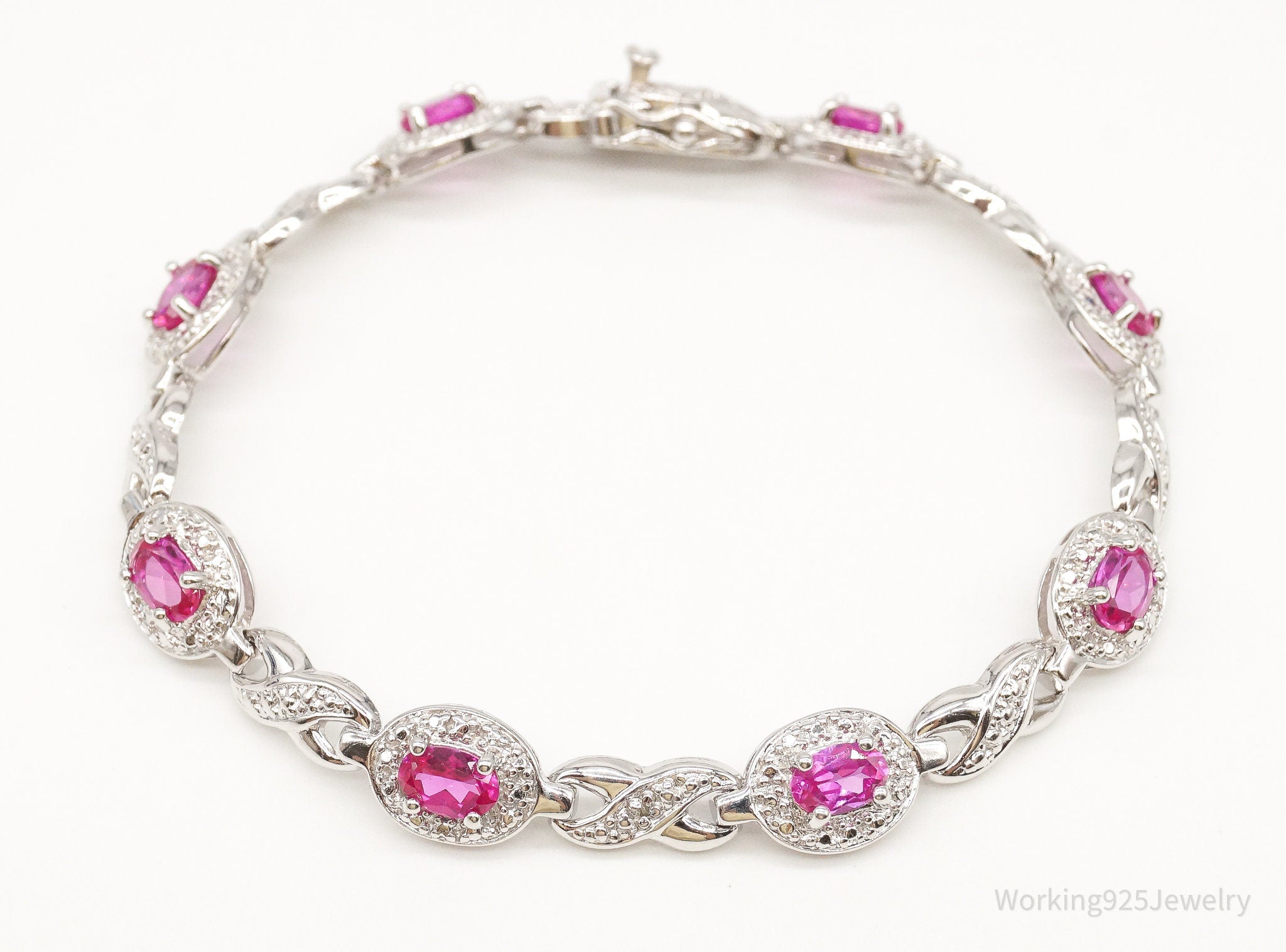 Designer Ross Simons Single Diamond Pink Topaz Sterling Silver Bracelet