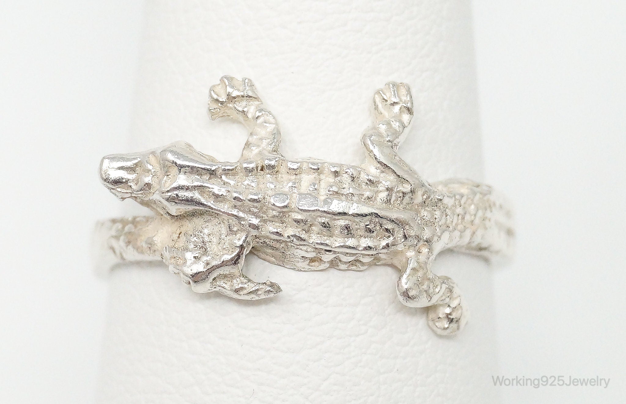 Vintage Crocodile Alligator Wrap Sterling Silver Ring - Size 7.5