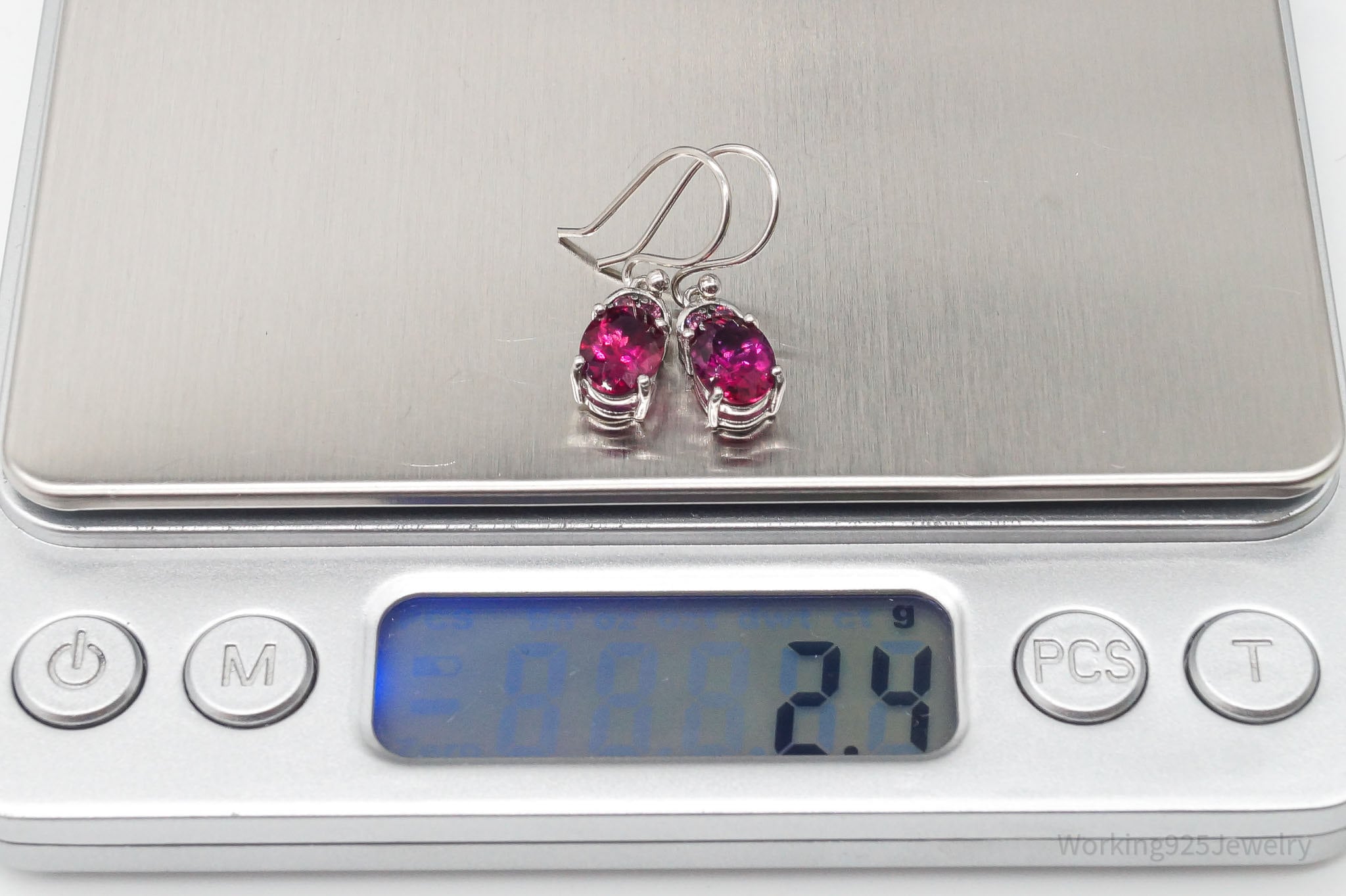 Designer Pink Tourmaline Pink CZ Rhodium Over Sterling Silver Earrings