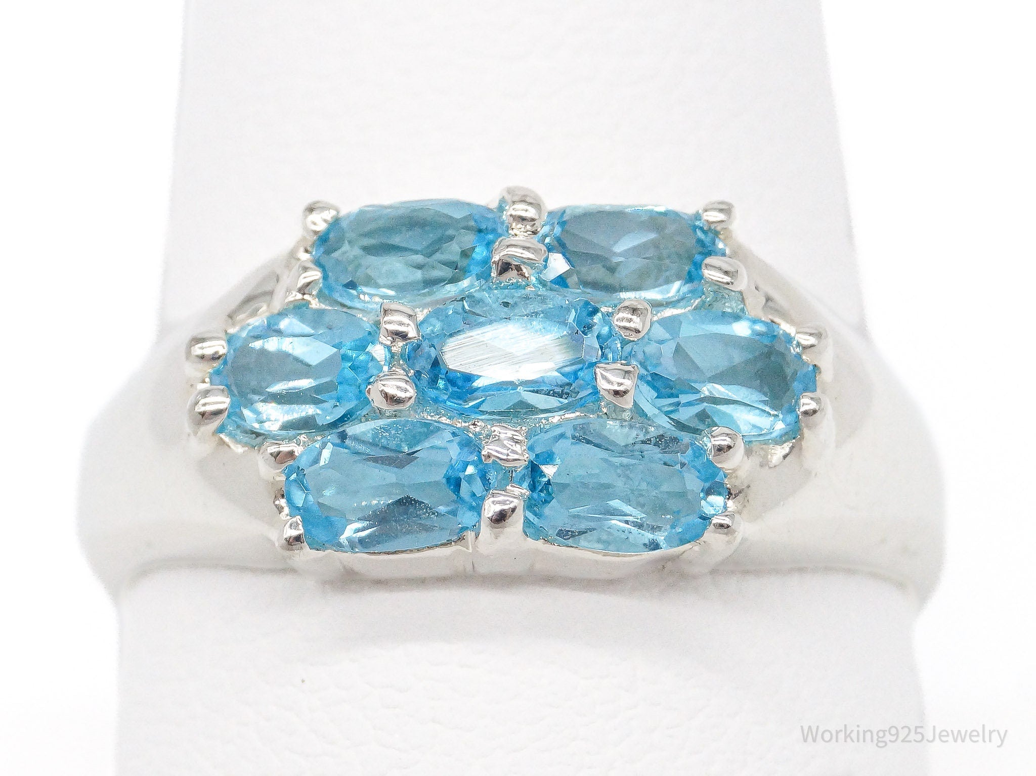 Vintage Blue Topaz Sterling Silver Ring - Size 10