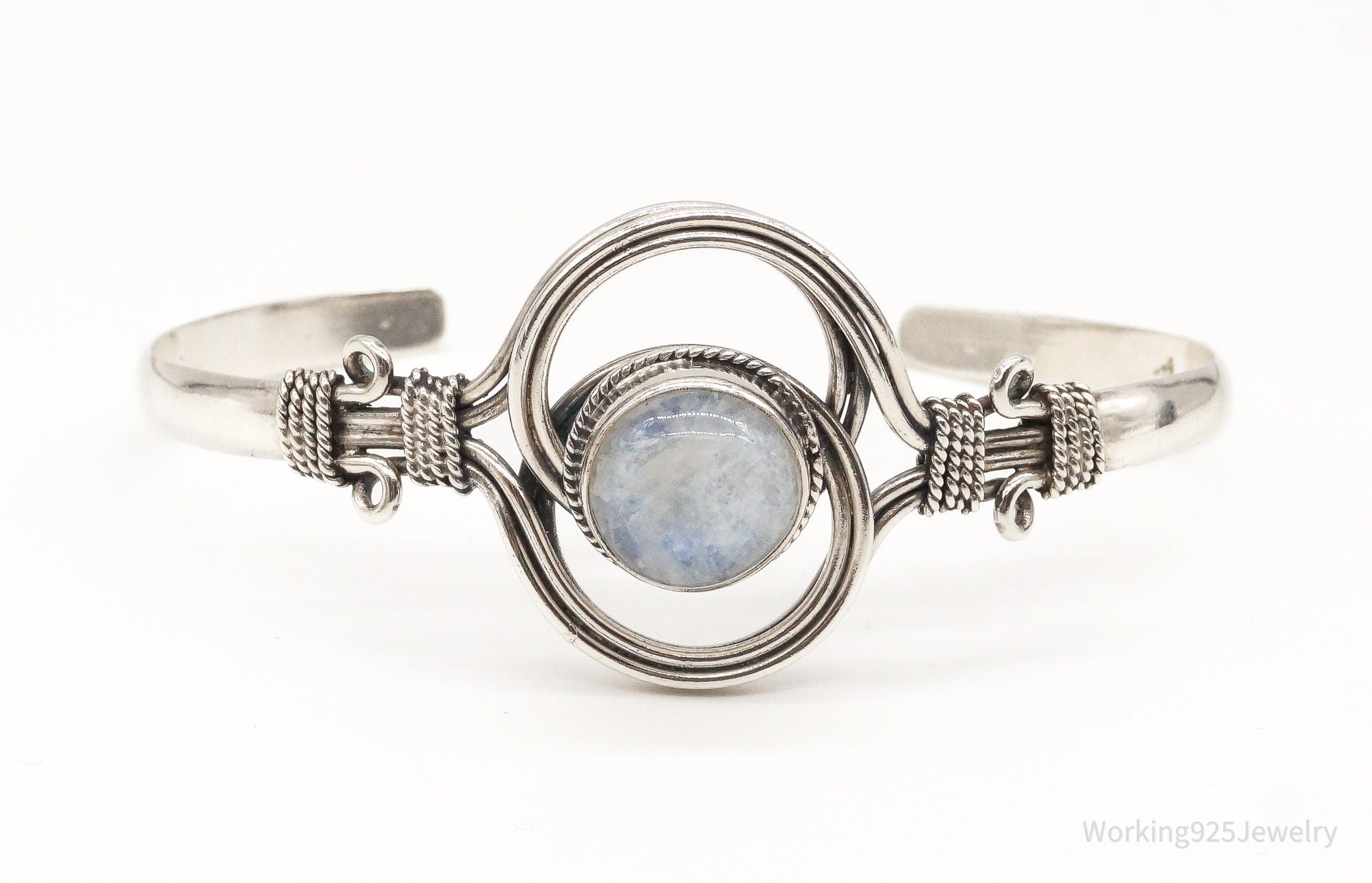 Vintage Filigree Moonstone Sterling Silver Cuff Bracelet