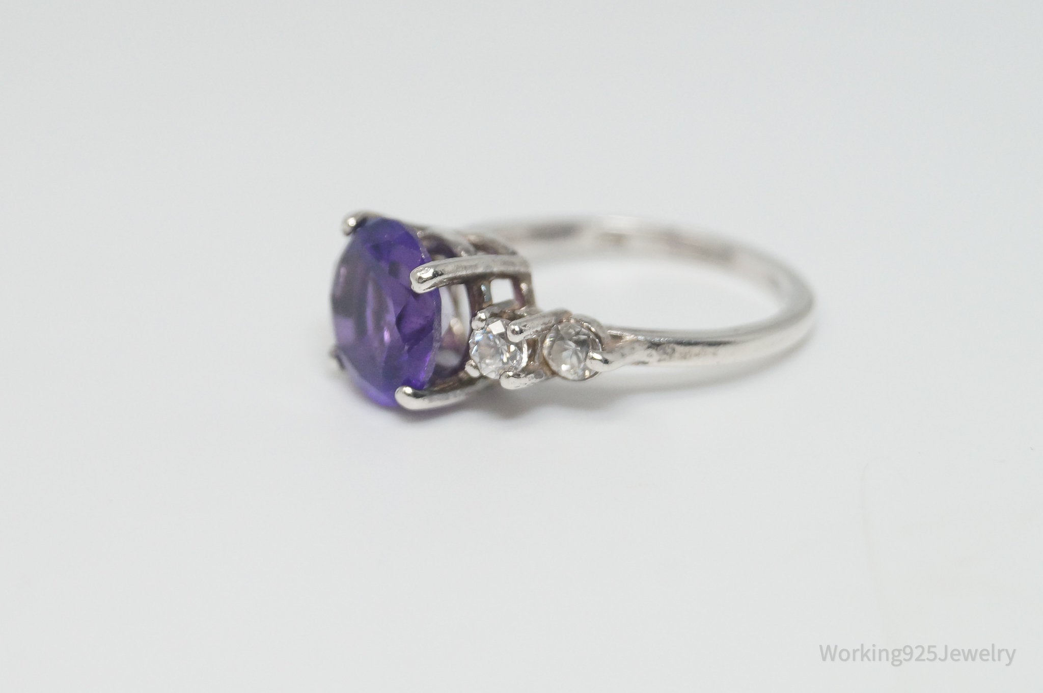 Vintage Amethyst CZ Sterling Silver Ring - Sz 6.5