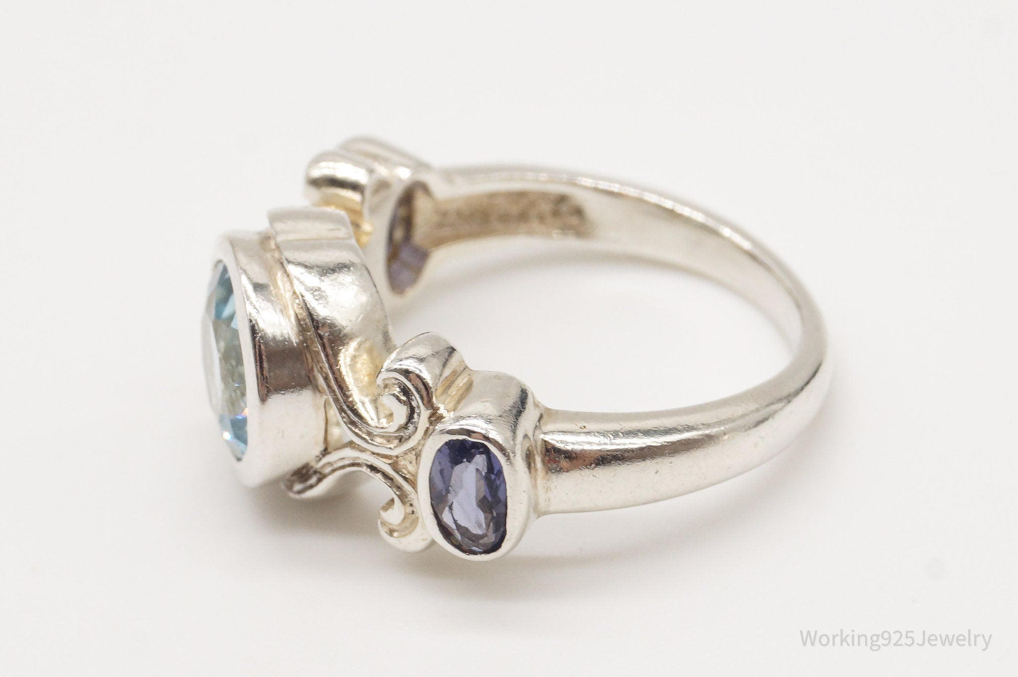 Vintage Blue Topaz Iolite Sterling Silver Ring - Size 5.75