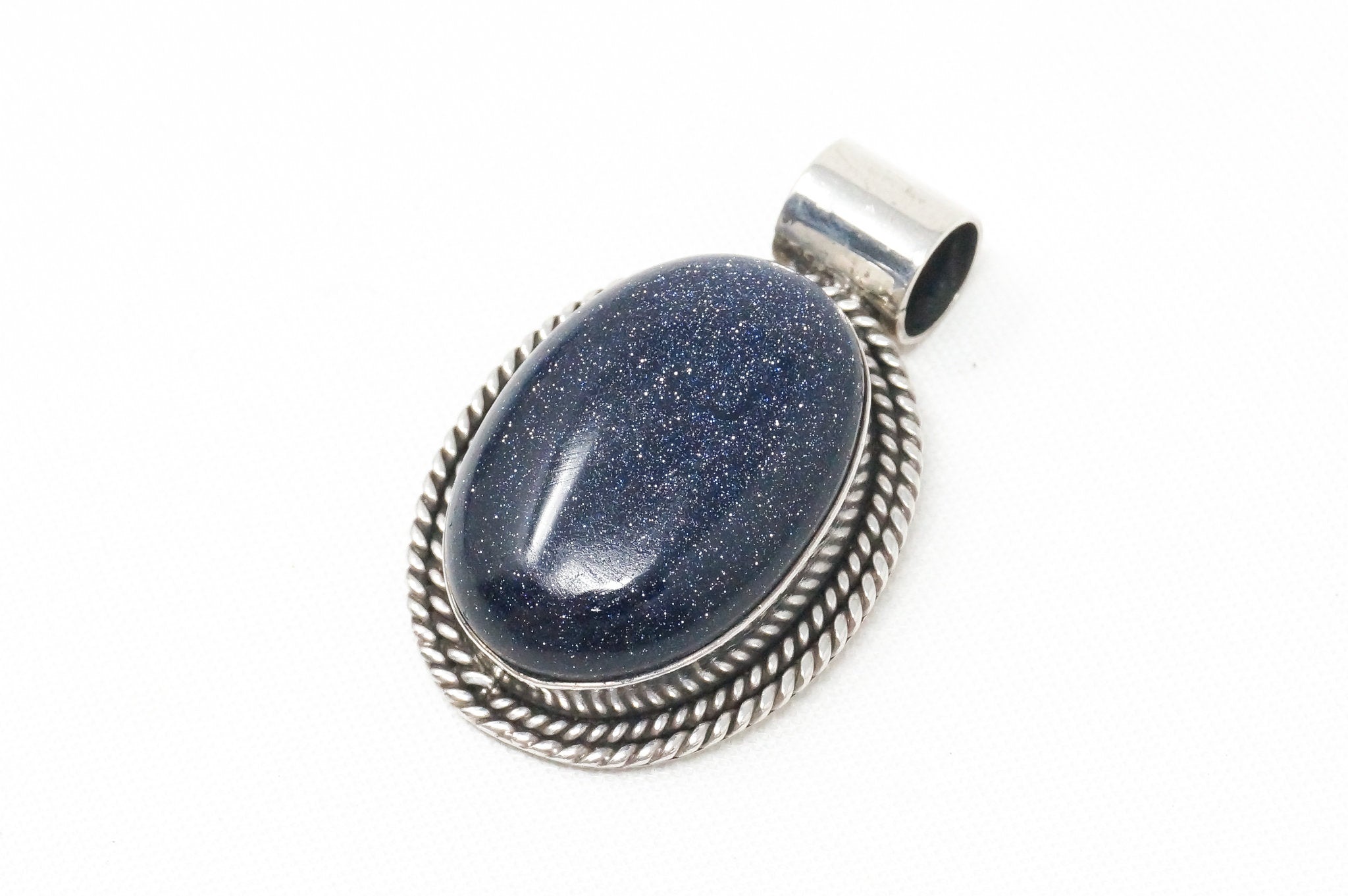 Vintage Handmade Blue Goldstone Sterling Silver Southwestern Necklace Pendant