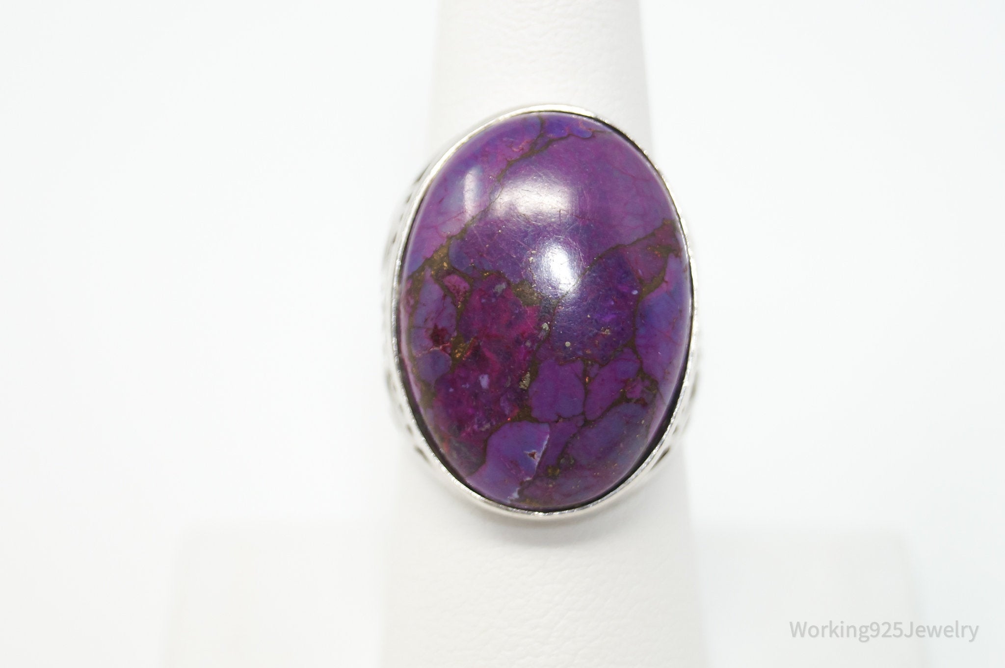 Large Vintage Designer Purple Mojave Turquoise Sterling Silver Ring - Size 7.25