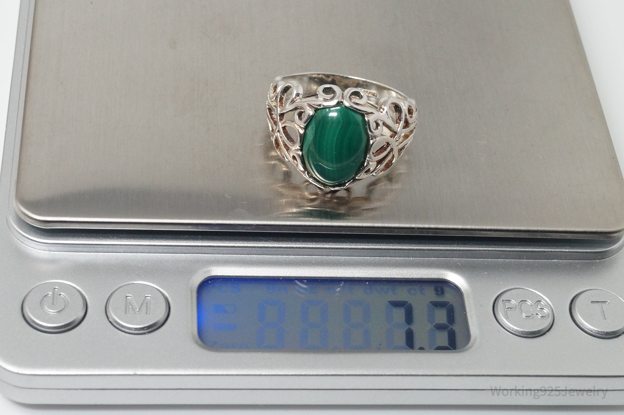 Vintage Designer SCBS Malachite Sterling Silver Ring - Size 10