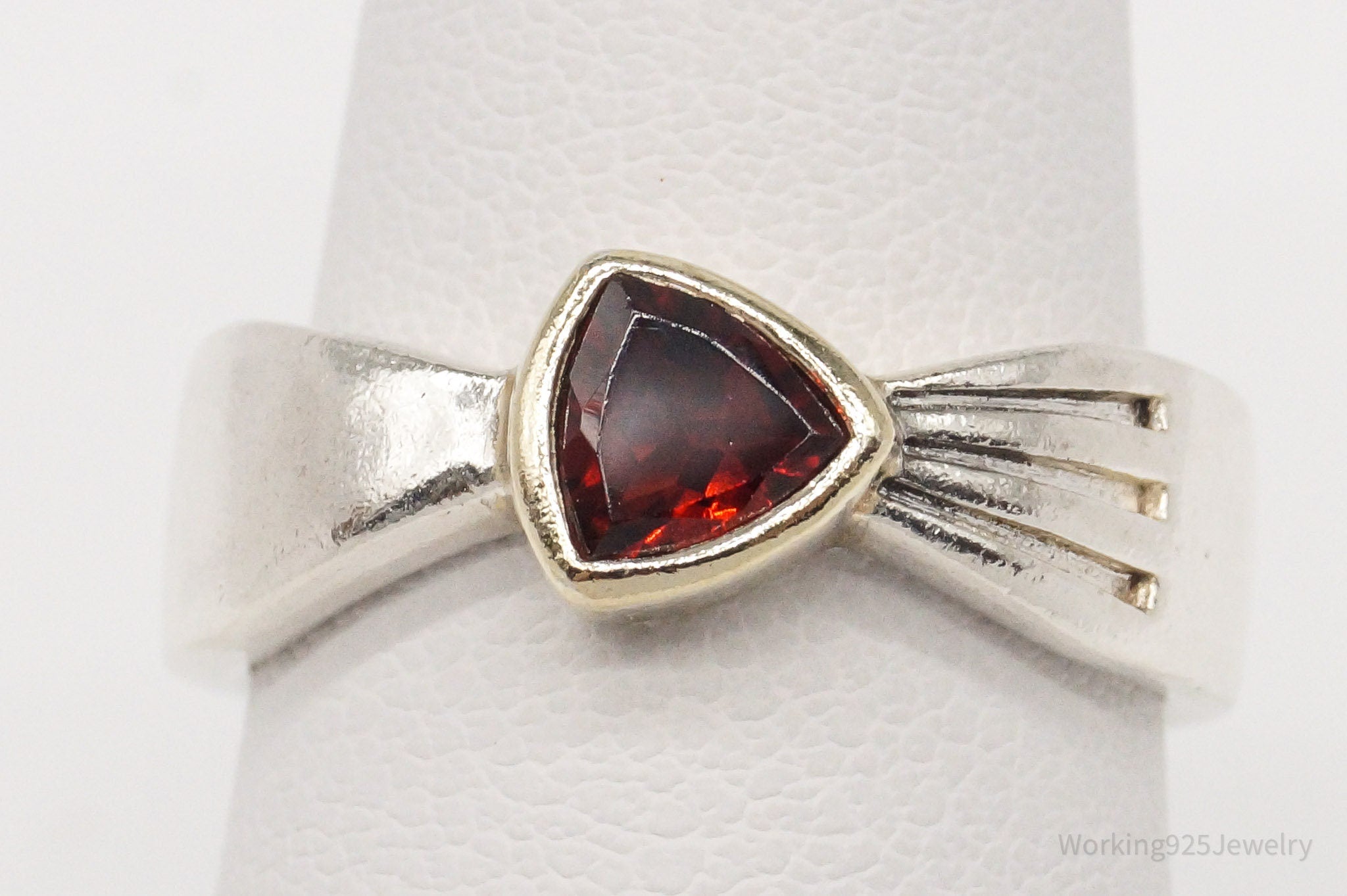 Vintage Garnet Gold Sterling Silver Ring - Size 6