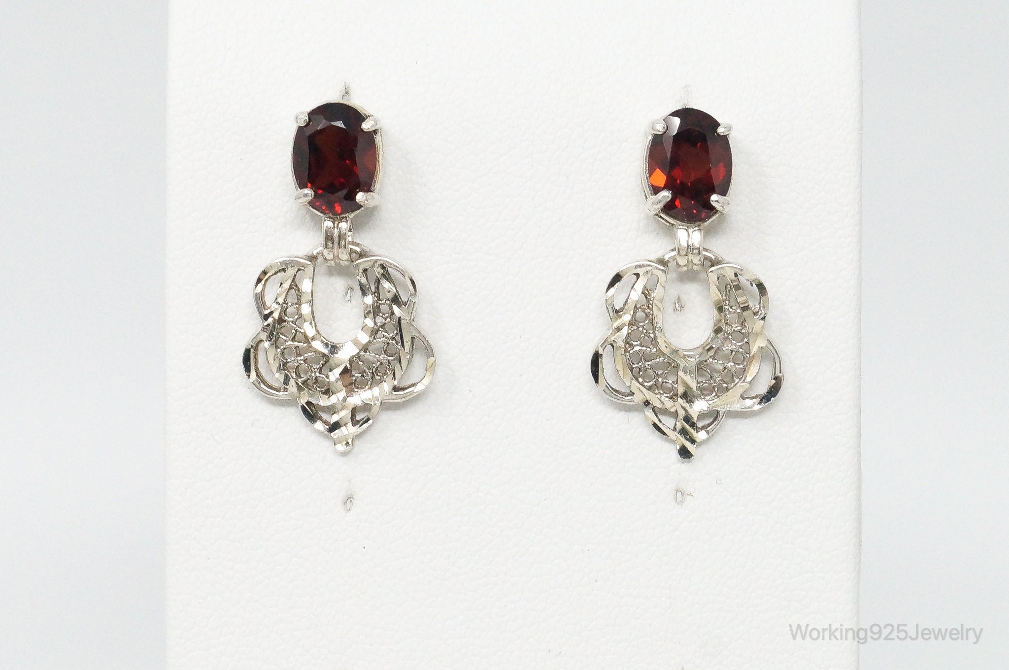 Vintage Designer Garnet Sterling Silver Earrings