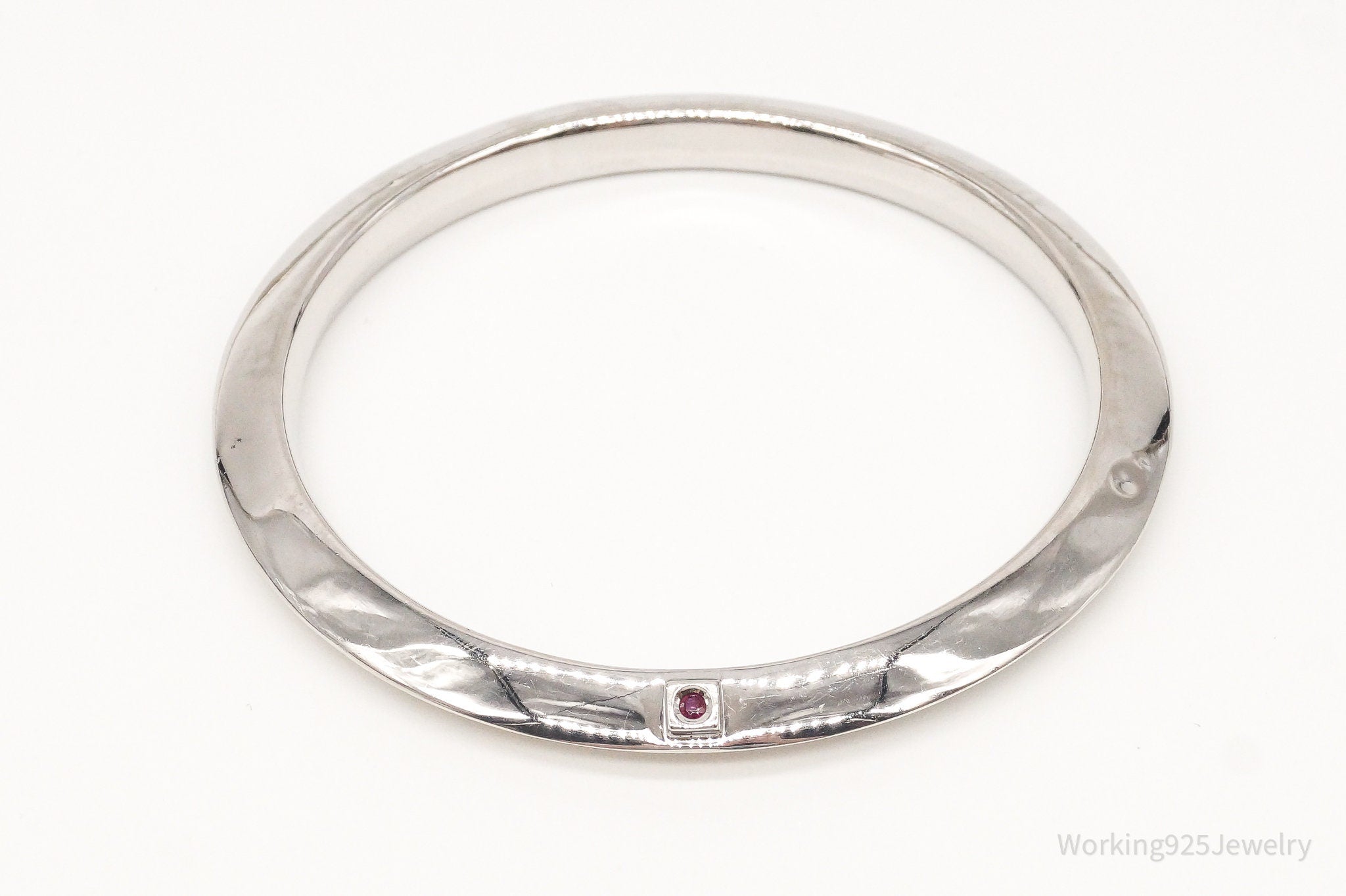 Designer ELLE Single Ruby Sterling Silver Bangle Bracelet