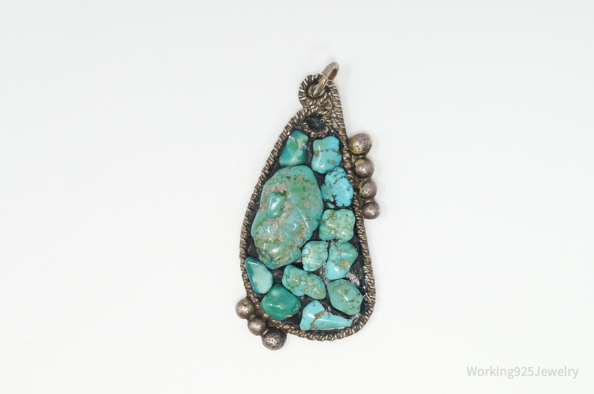 Vintage Handmade Native American RC Turquoise Sterling Silver Pendant